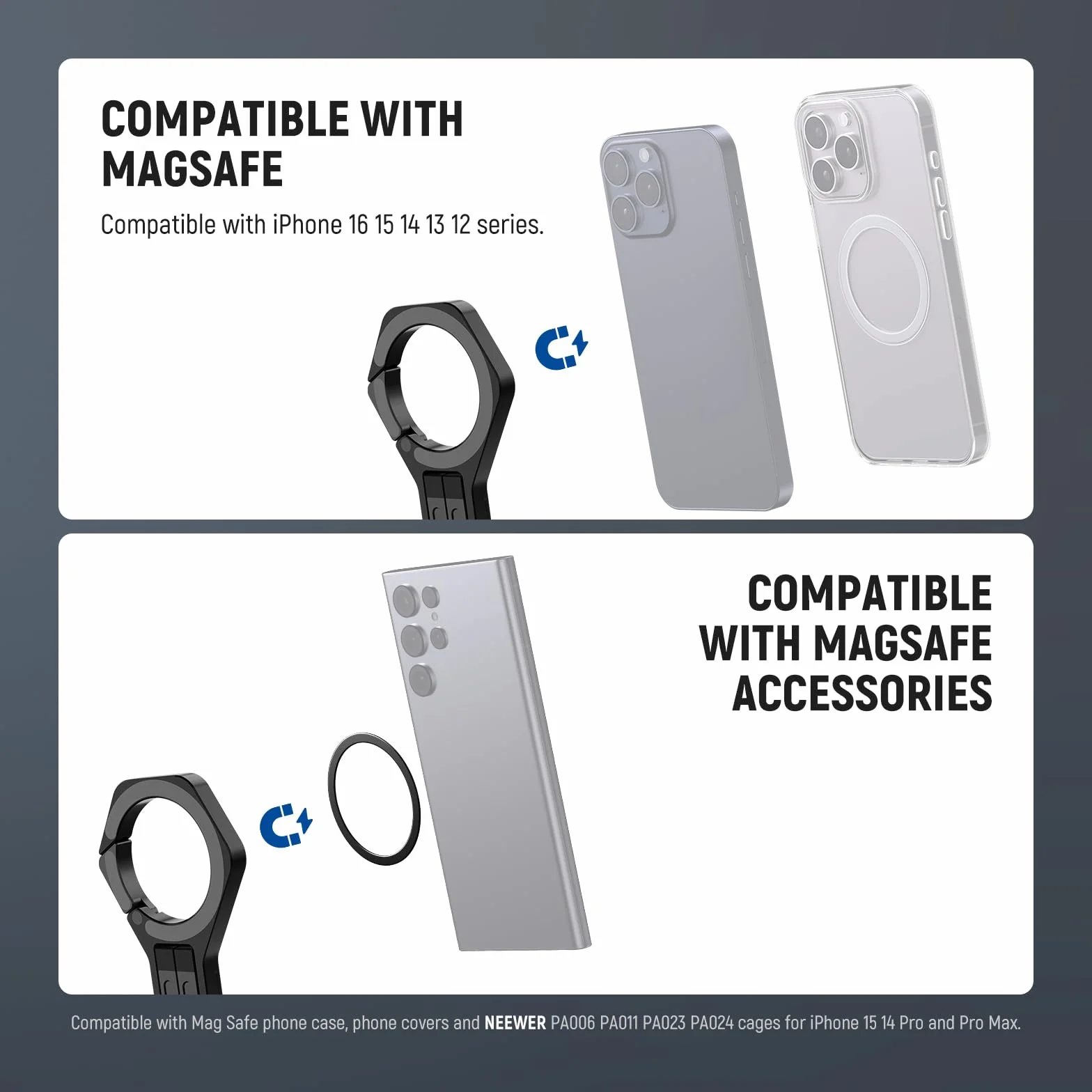 NEEWER Magnetyczny uchwyt na telefon komórkowy, lekki metal przenośny telefon komórkowy na biurko statyw do selfie uchwyt uchwyt na karabinek w stylu szybkiego uwalniania, kompatybilny z MagSafe