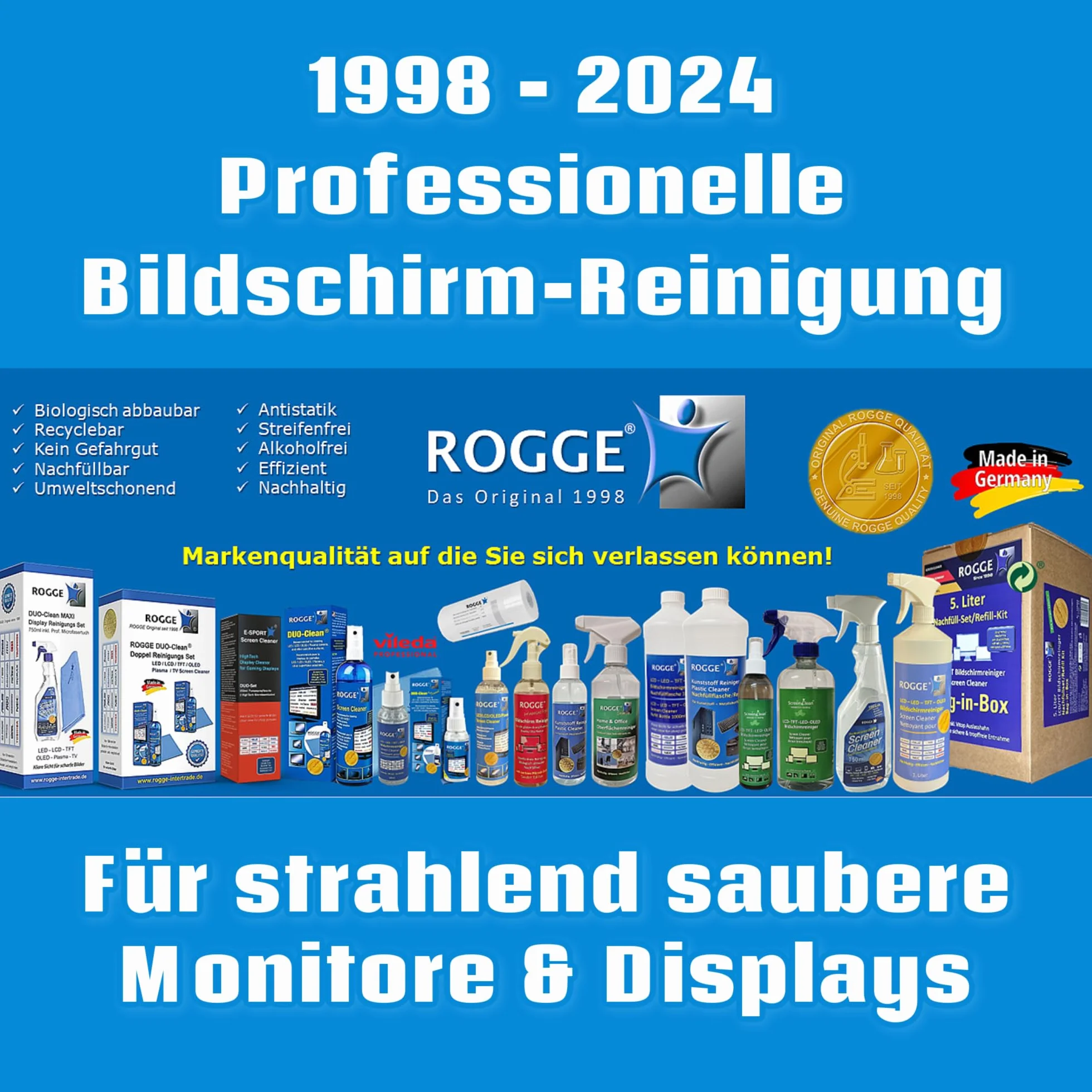 ROGGE 250 ml oryginalny, LCD - TFT - LED - TV - wyświetlacze dotykowe + plazmowy środek do czyszczenia ekranów. Oryginalny produkt od 1998 roku