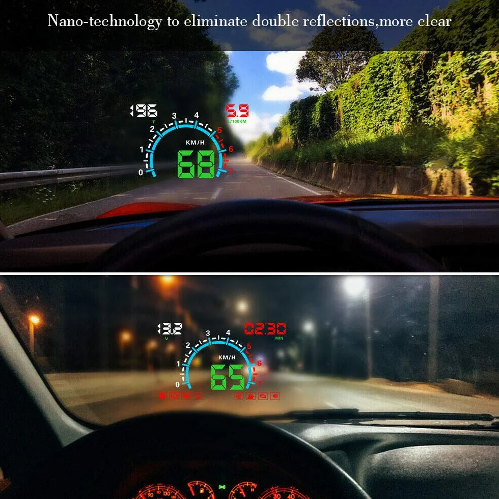 Wyświetlacz samochodowy HUD, cyfrowy tachometr do projektora Riloer Car Head Up z ekranem HD 5,8", interfejsem OBDII EUOBD, RPM