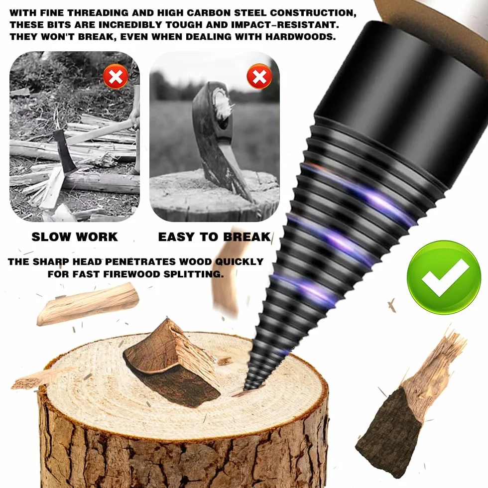 Wiertło do łuparki do drewna, 45 mm + 32 mm, z 4 uchwytami wiertniczymi, stożkiem do łuparki do drewna, domowa łuparka do drewna, precyzyjna i szybka łuparka do drewna