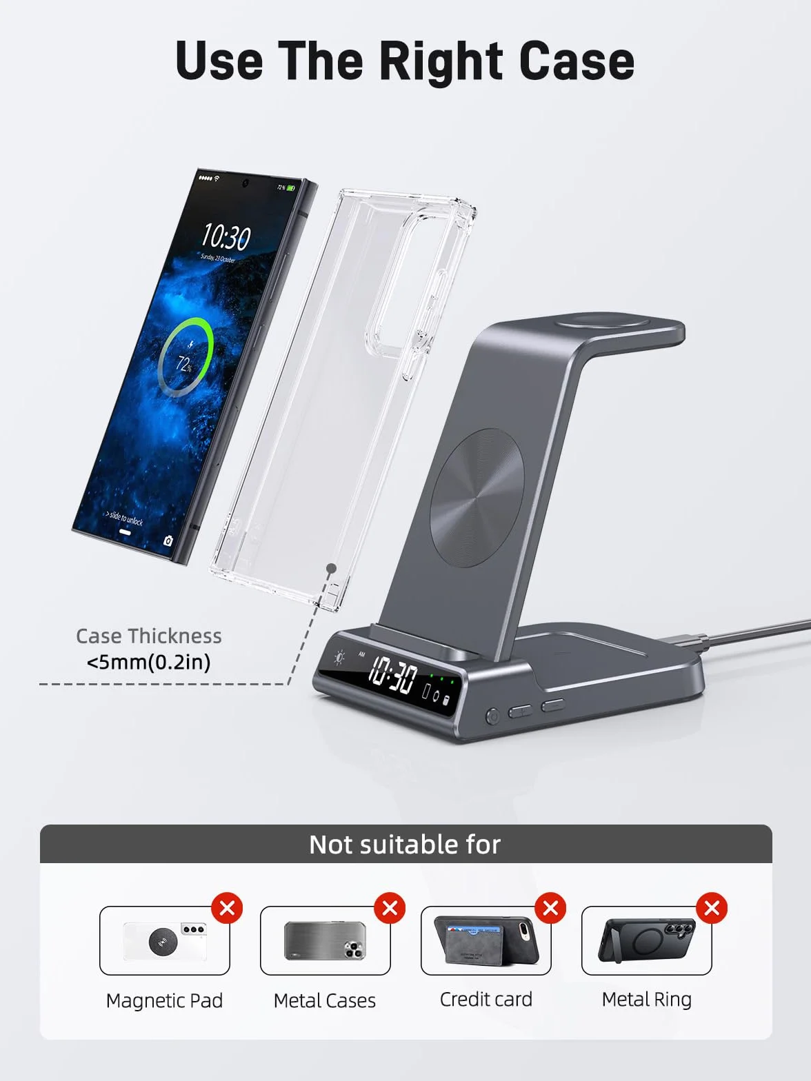 Bezprzewodowa ładowarka do Samsung Galaxy S25 Ultra Watch 7 Ultra, ładowarka Samsung Galaxy Watch 6 5, 3 w 1 stacja ładująca do telefonu z systemem Android do-S24 Z Flip 6 Buds Pro 2 (szary)