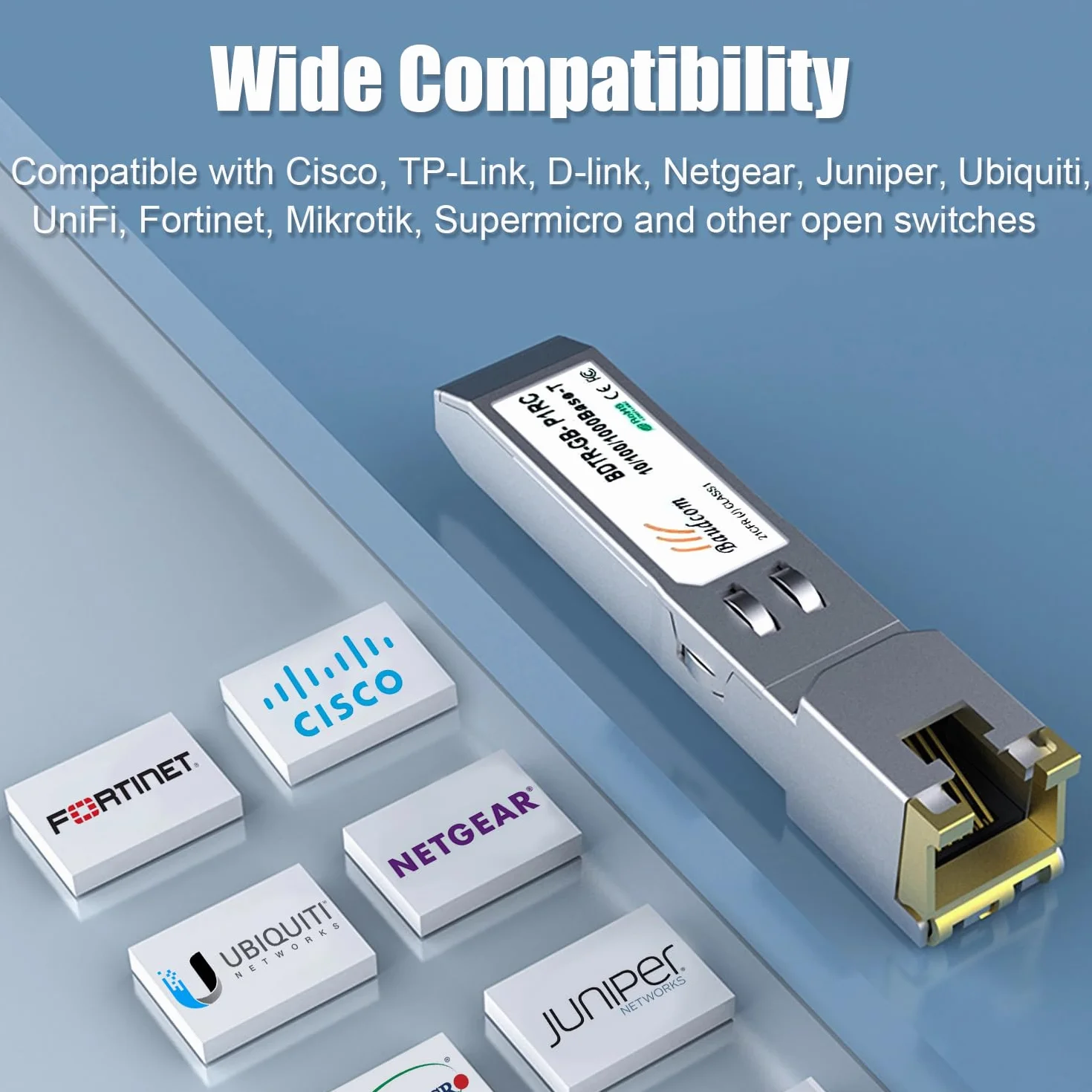 Moduł 1G SFP do RJ45 Mini-Gbic 100-metrowy, miedziany transceiver 1000Base-T kompatybilny z Cisco GLC-T/SFP-GE-T, Meraki MA-SFP-1GB-TX, Ubiquiti UniFi UF-RJ45-1G, Netgear, Zyxel, D-Link, TP-Link i