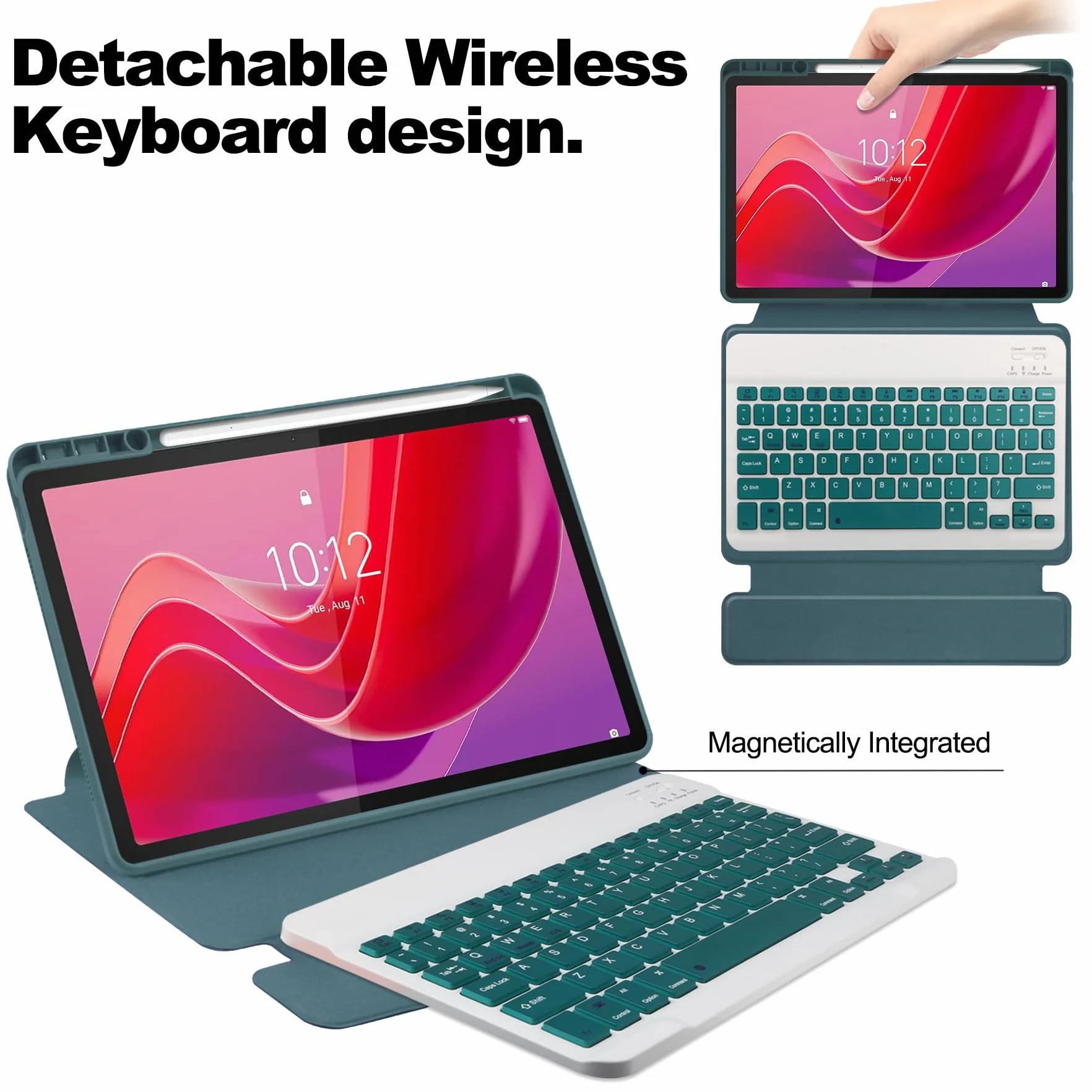 Etui z klawiaturą do tabletu Xiaomi Redmi Pad SE 11 cali 2023, magnetycznie odłączana bezprzewodowa klawiatura Bluetooth ze smukłą podstawką do tabletu Redmi Pad SE 11 cali(Green)