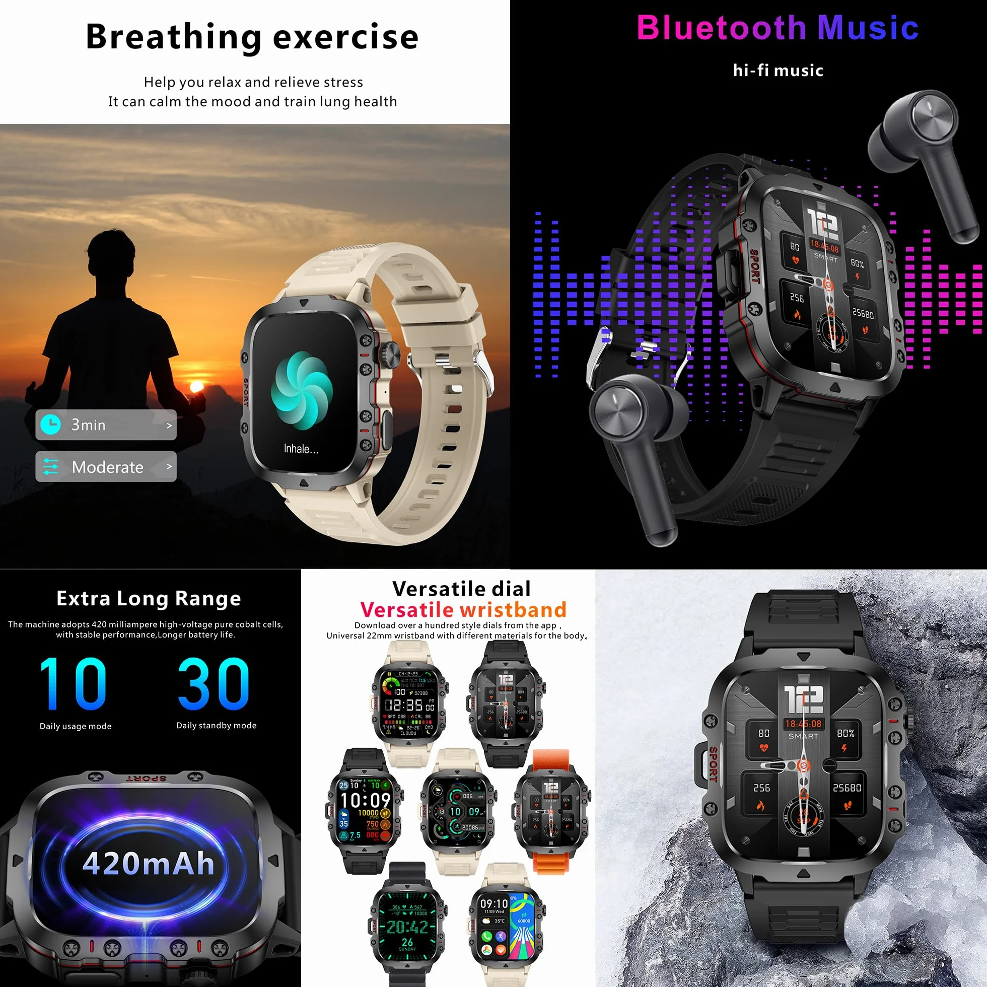 Smartwatch męski z funkcją telefonu, 5 ATM, wodoszczelny 1,96" HD zegarek sportowy z Bluetooth i połączeniami telefonicznymi, monitor tętna, monitorem snu, krokomierzem