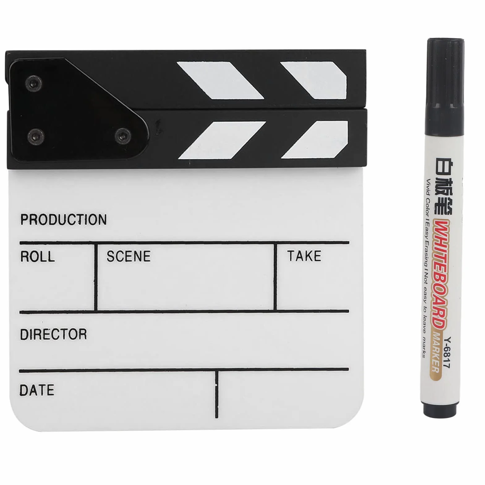 Qiilu Tablica do klaśnięć, mini akrylowa scena reżyserska Clapperboard TV film płyta akcji, rekwizyt do wycinania filmów z długopisem (PAV1BWE3S)