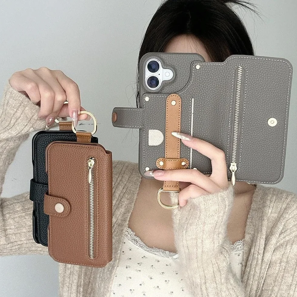 Małe, świeże etui na telefon komórkowy z klapką, odpowiednie do iPhone'a 11 12 13 14 15 16 Pro Max 14 15 16 Plus, opaska na nadgarstek, etui ochronne antypoślizgowe, zielone, do iPhone'a 16 Pro