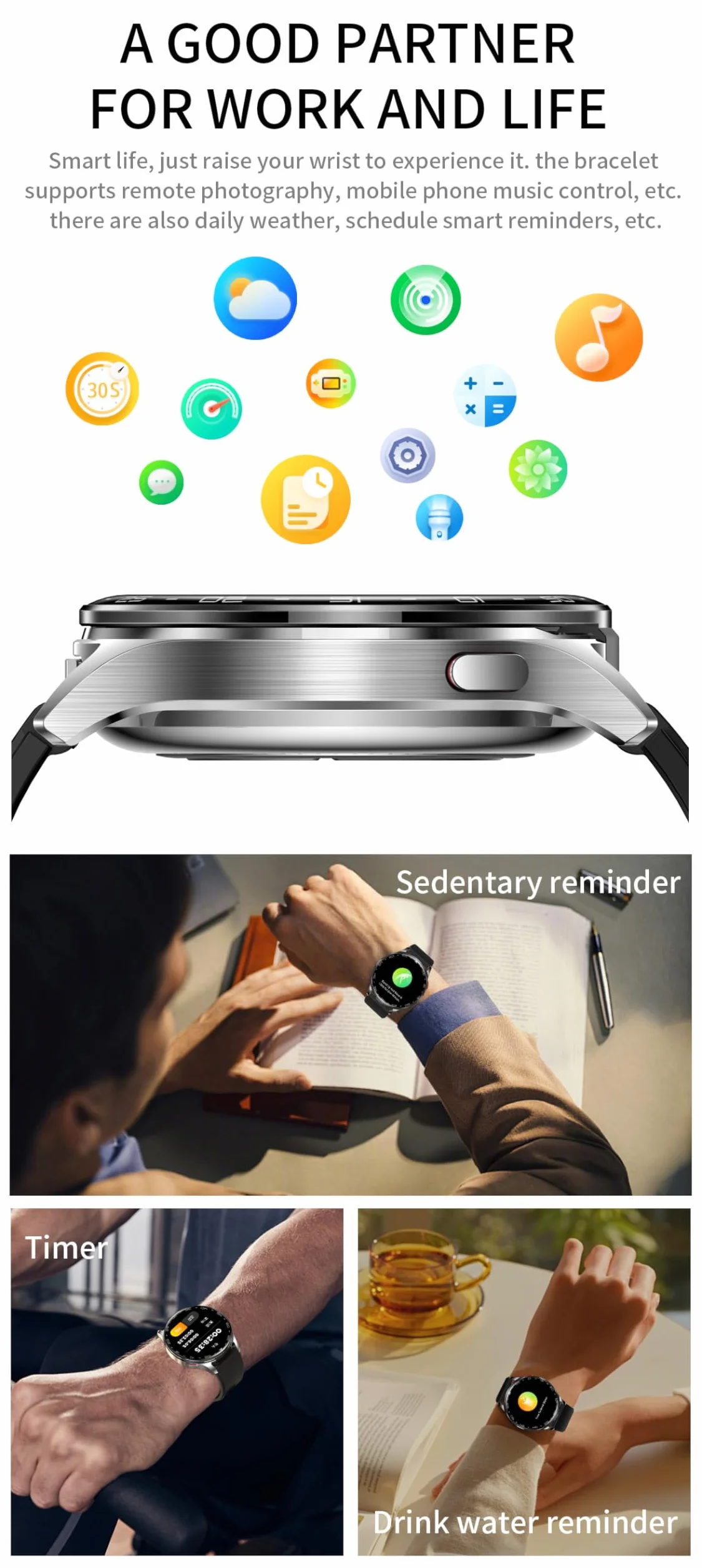 Zephyrion Inteligentny zegarek ze słuchawkami dousznymi do systemu Android iOS, okrągły zegarek sportowy ze słuchawkami Bluetooth, przypomnieniami o wiadomościach, monitorem snu z tlenem we krwi