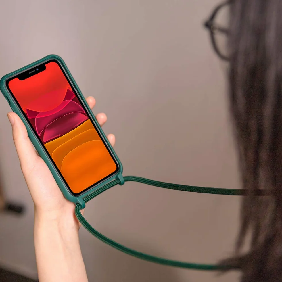 Etui na telefon komórkowy, kompatybilne z iPhone’em 11, bumper, silikonowe etui ochronne z tworzywa TPU, ze sznurkiem na szyję, do iPhone’a 11, czarne