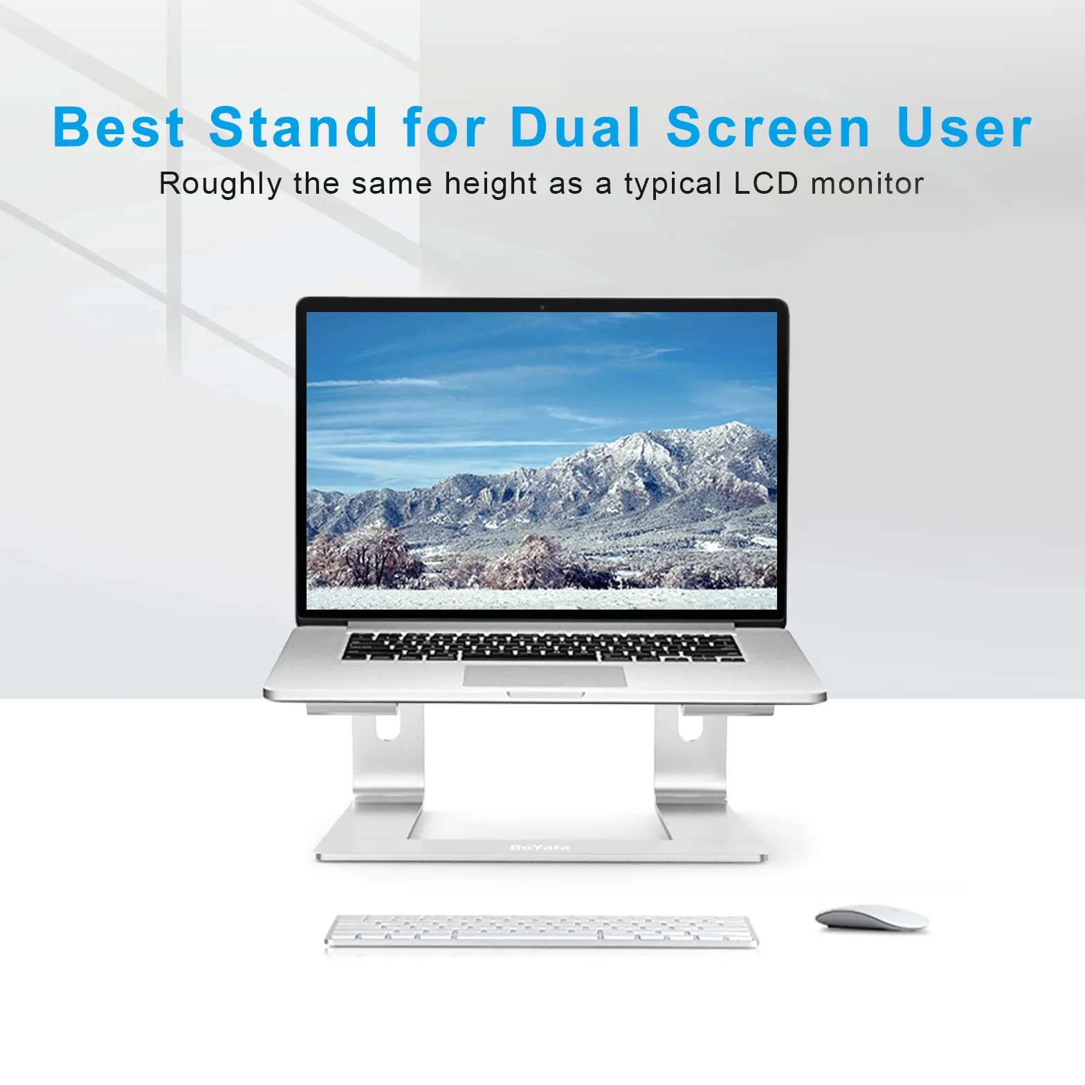 BoYata Stojak na laptopa, aluminiowy przenośny wentylowany uchwyt do laptopa, podstawka do notebooka kompatybilny z komputerami MacBook Pro/Air, Dell, HP, Samsung, Acer 10–14” (Srebro)