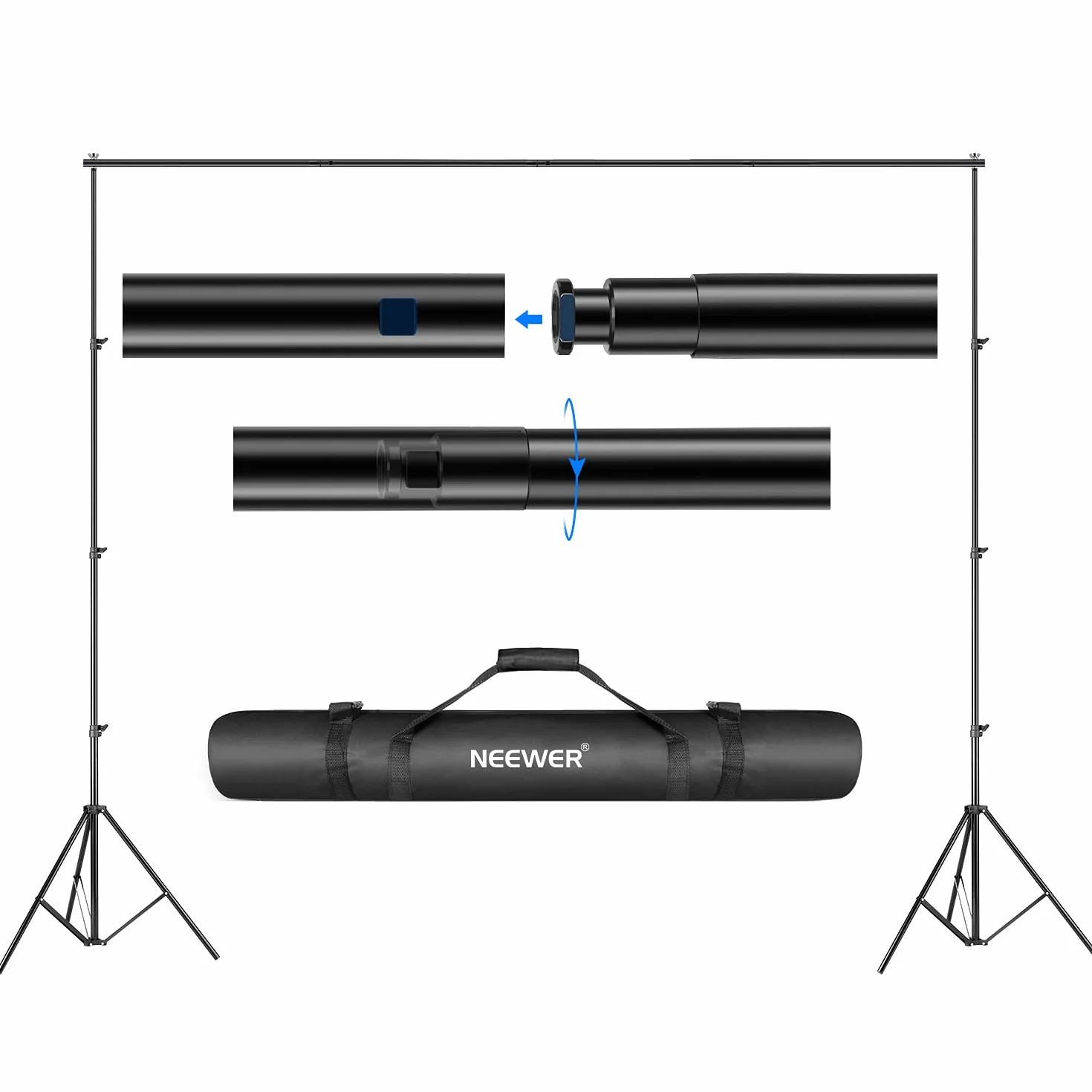 Neewer® System wsparcia tła, 2,6 m x 3 m, zestaw z torbą do przenoszenia na tło typu muślin, papier i płótno