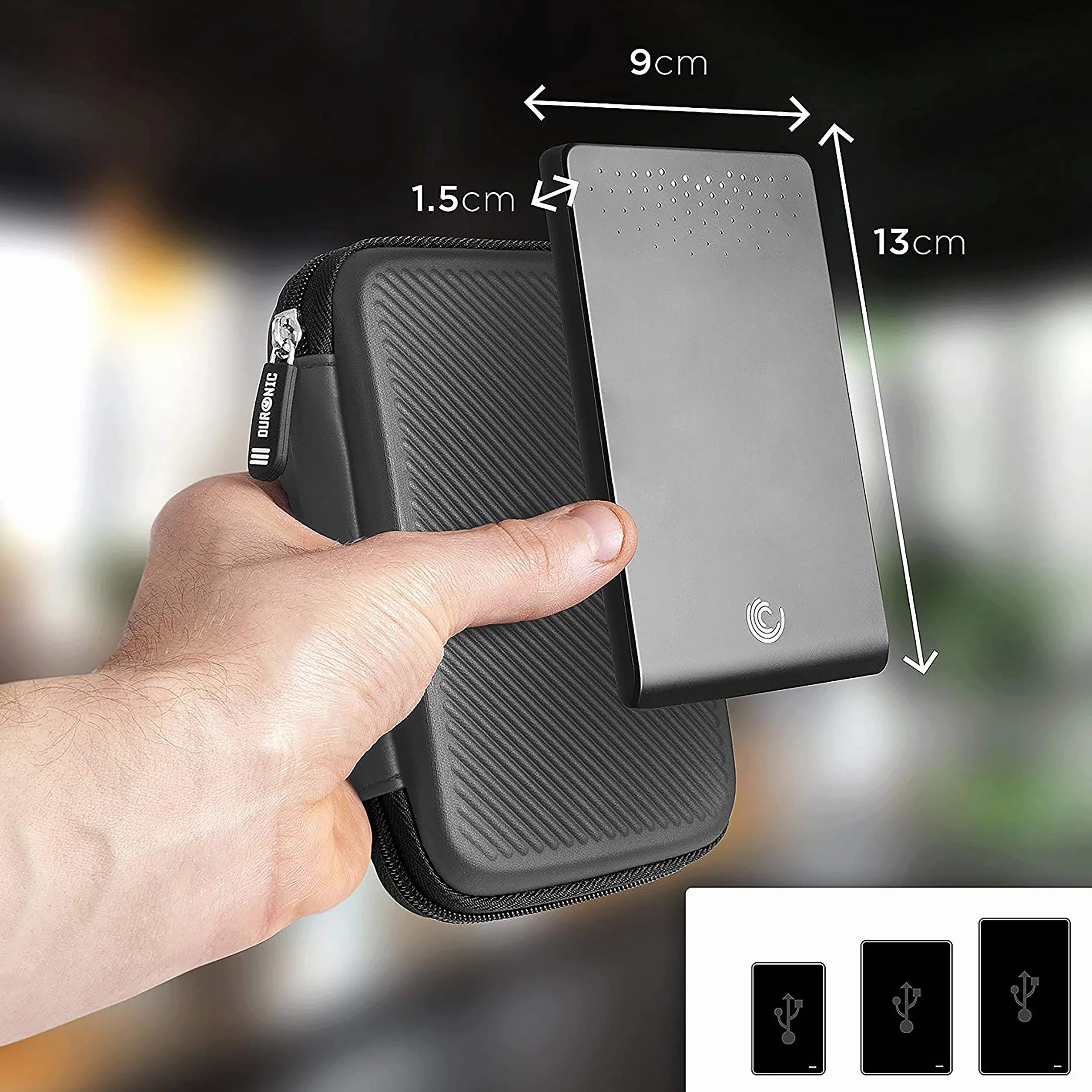 Duronic Etui na dysk twardy HDC2/GY szare przenośne etui do przechowywania EVA na zewnętrzny dysk twardy i kable lekkie etui ochronne odpowiednie dla WE/Western Toshiba Buffalo Hitachi Seagate Samsung