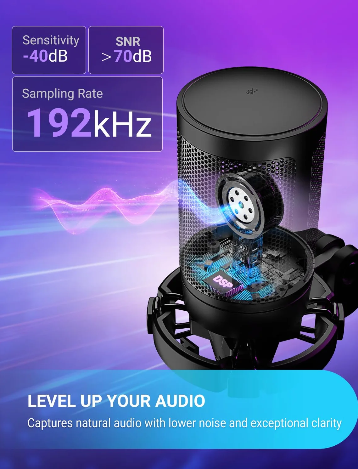 FIFINE PS5 mikrofon pojemnościowy RGB z przyciskiem Tap-to-Mute, odporny na wstrząsy, filtr pop, kontrola wzmocnienia do przesyłania strumieniowego, podcastu, Discord, Twitcha, AmpliGame
