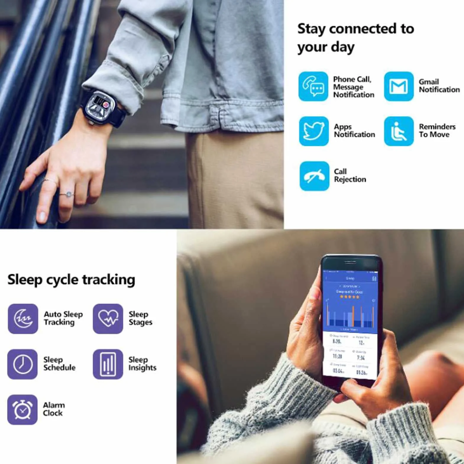 Inteligentny zegarek dla mężczyzn Zegarek na rękę z funkcją śledzenia snu Inteligentny zegar Sport Wodoodporny męski Smartwatch Wiadomość z przypomnieniem Monitorowanie snu Śledzenie aktywności