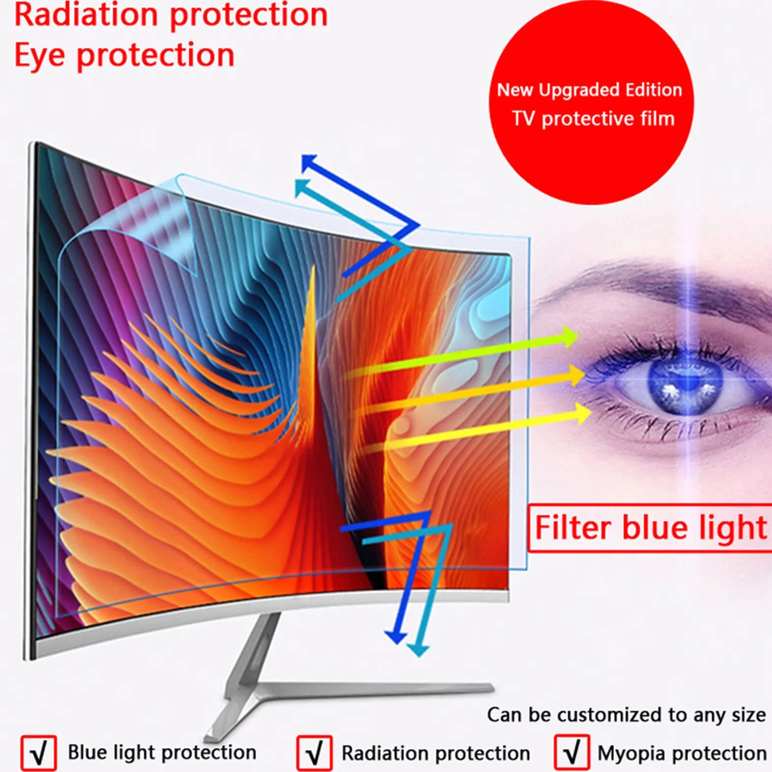 Matowa folia ochronna do telewizora 32" 43" 49" 50" 55" 58" 65" matowa folia ochronna na ekran TV, ochrona przed promieniowaniem UV, ochrona oczu, 1101 x 620 cm