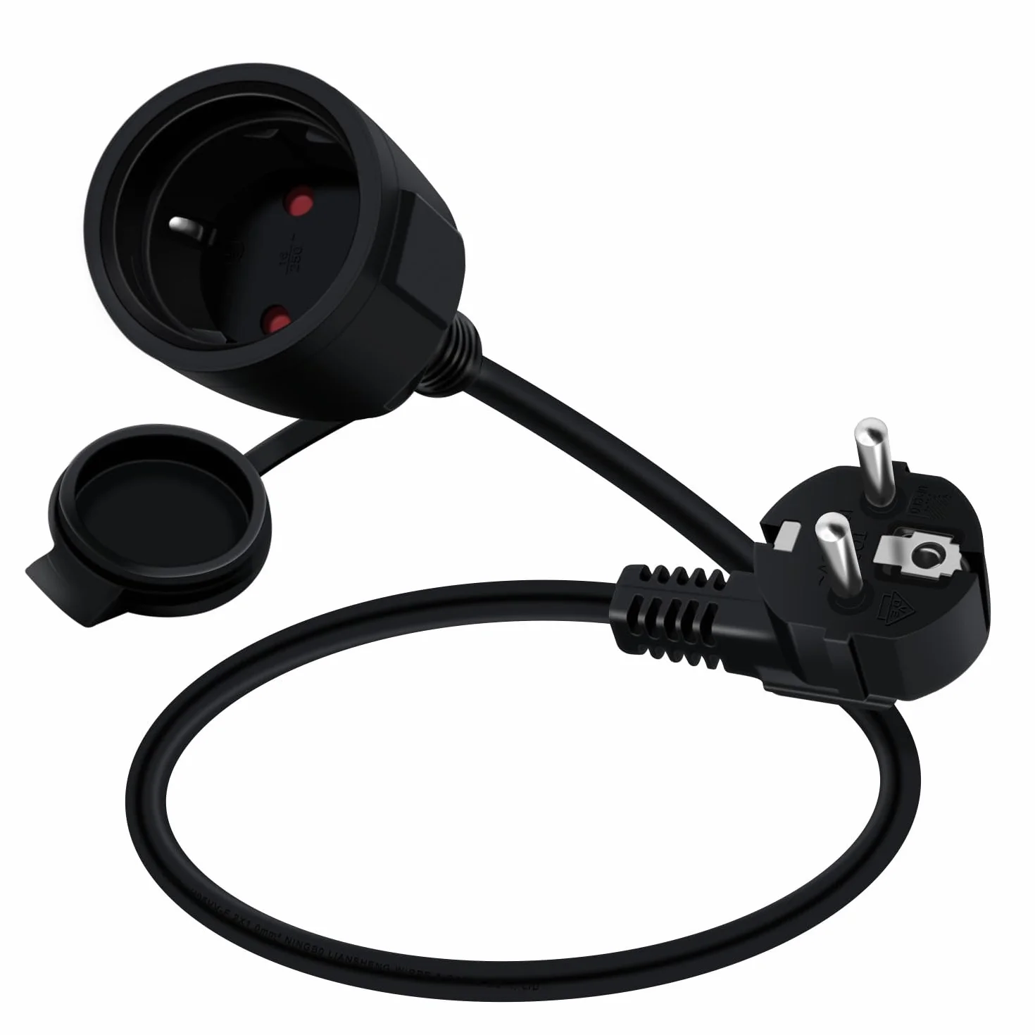 Przedłużacz Schuko 16A 250V 90° IP44 Czarny 0,3 m