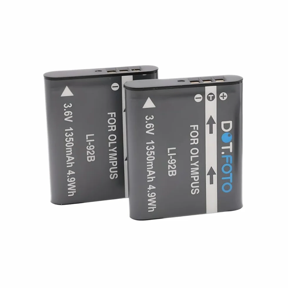 2 x Dot.Foto LI-92B Premium 3.6v / 1350mAh Bateria dla Olympus Tough TG-6, TG-5, TG-4, TG-3, TG-2, TG1 / XZ-2 / DS-2600, DS-9000, DS-9500 / dla OM System TG-7