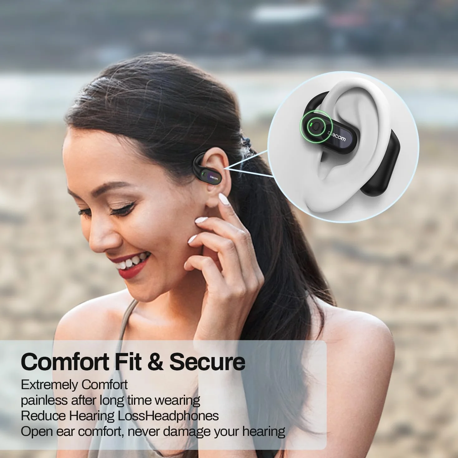 DACOM G136 Open Ear słuchawki Bluetooth 5.3, bezprzewodowe słuchawki sportowe, certyfikat MFI IP67, czas odtwarzania 24 godziny, fizyczne przyciski, rower, bieganie, fitness, funkcja regulacji