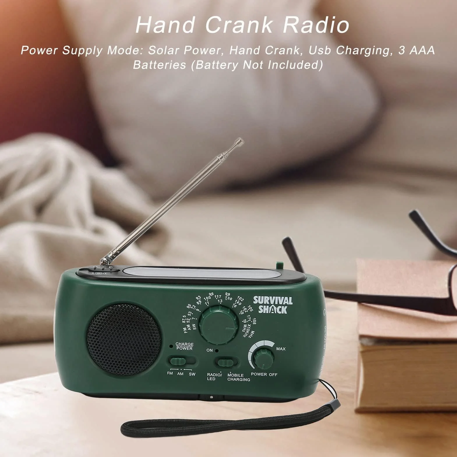 Ejoyous Radio Korbowe z latarką słoneczną i LED, Awaryjne Radio Przenośne z Ręcznie korbą W/FM/SW, Korba Słoneczna, Wetterradio