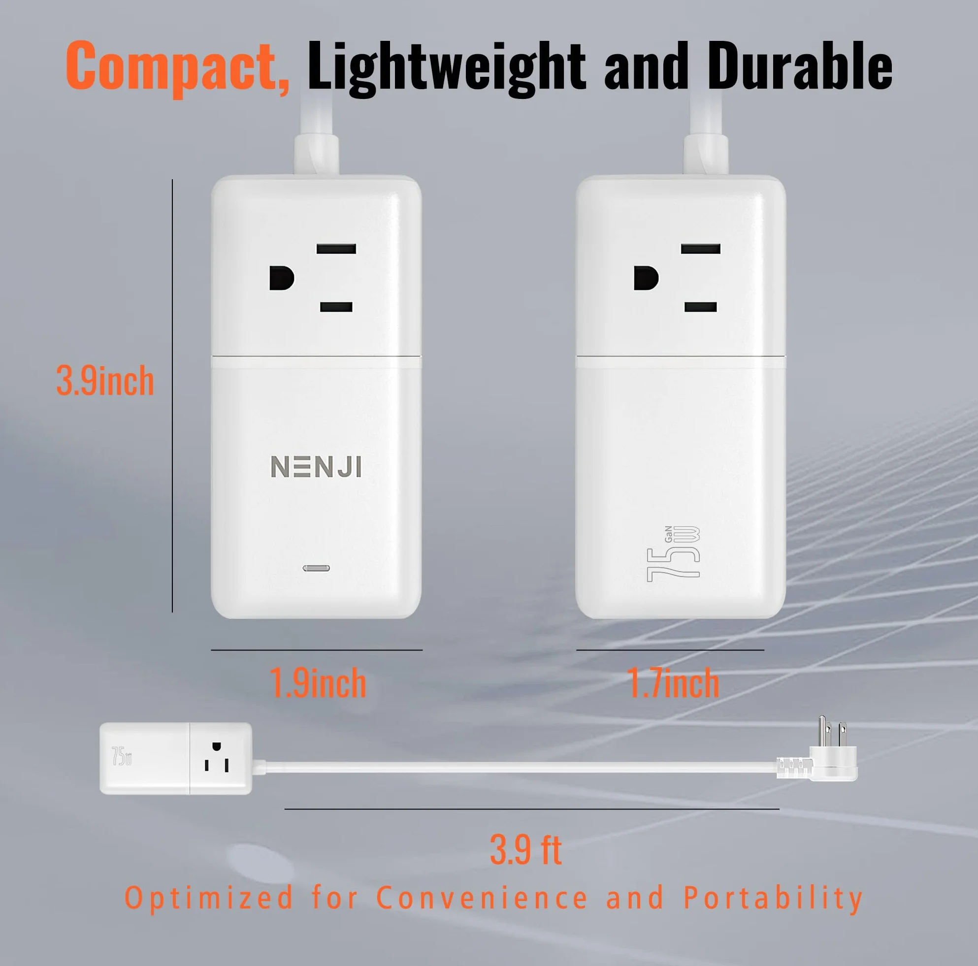 NENJI Super szybka stacja ładująca GaN USB-C 75 W, listwa zasilająca 8 w 1 z 5 portami USB i 3 gniazdami AC, inteligentne ładowanie, szybka ładowarka PD do iPhone'a, Samsunga, iPada, MacBooka