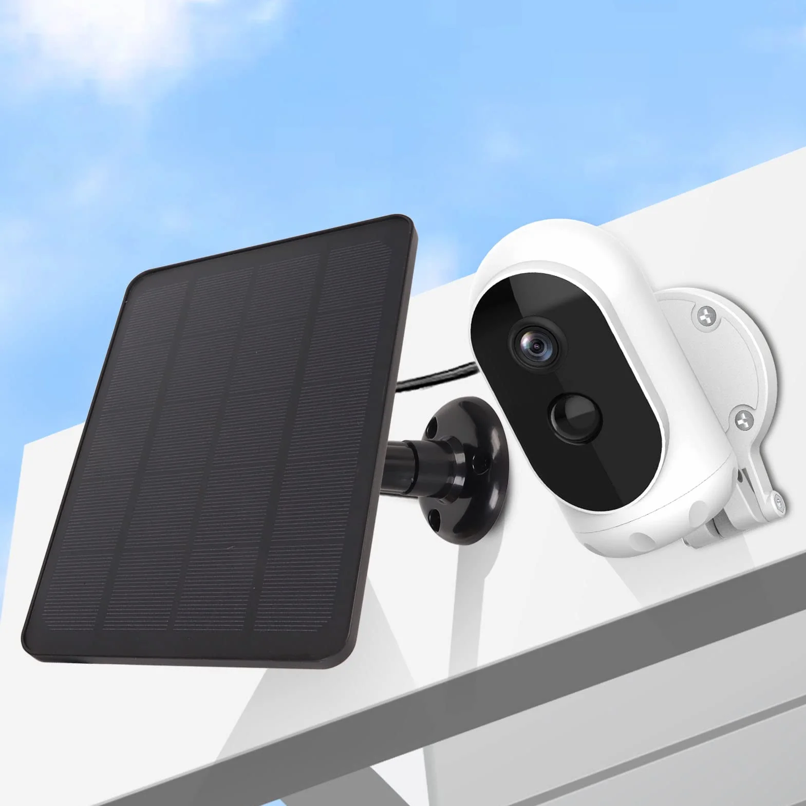 lyrlody Panel Słoneczny 5 V do Kamer Bezpieczeństwa, ładowarka Słoneczna z Krzemu Monokrystalicznego 4 W z Kablem USB IP65, do Kamer Zewnętrznych (BLACK)