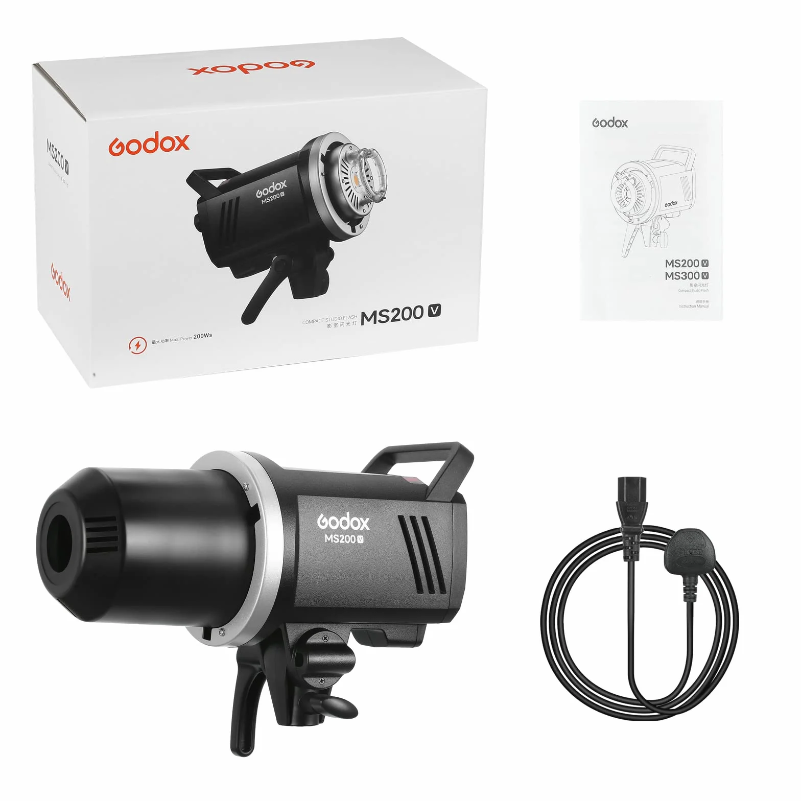 Godox MS200V lampa błyskowa studyjna z ulepszoną lampą modelującą LED, 200W GN53 Bowens Mount Monolight, lekka i przenośna, 2,4G Wireless X System Studio Strobe do fotografii portretowej w studio