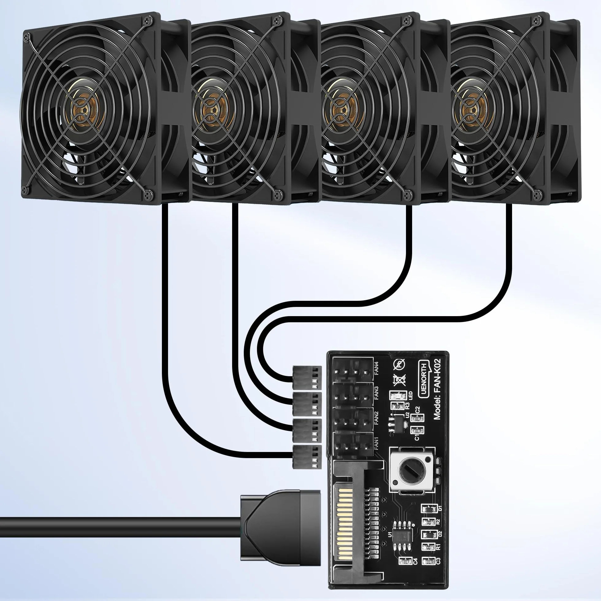 Regulator prędkości wentylatora 12V 4-pin PWM PC, adapter SATA dla 4 wentylatorów