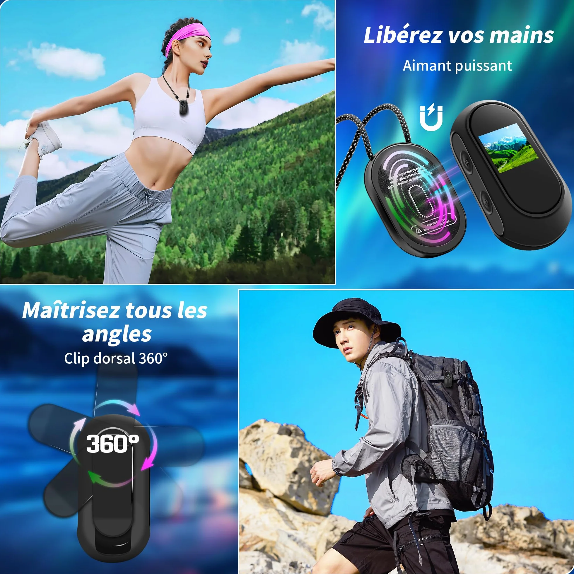 Mini kamera sportowa 1080p z kartą 64 GB | Kamera motocyklowa z szerokim kątem 120°, kamera sportowa z magnetycznym klipsem, kamera do kasku, roweru, vlogowania