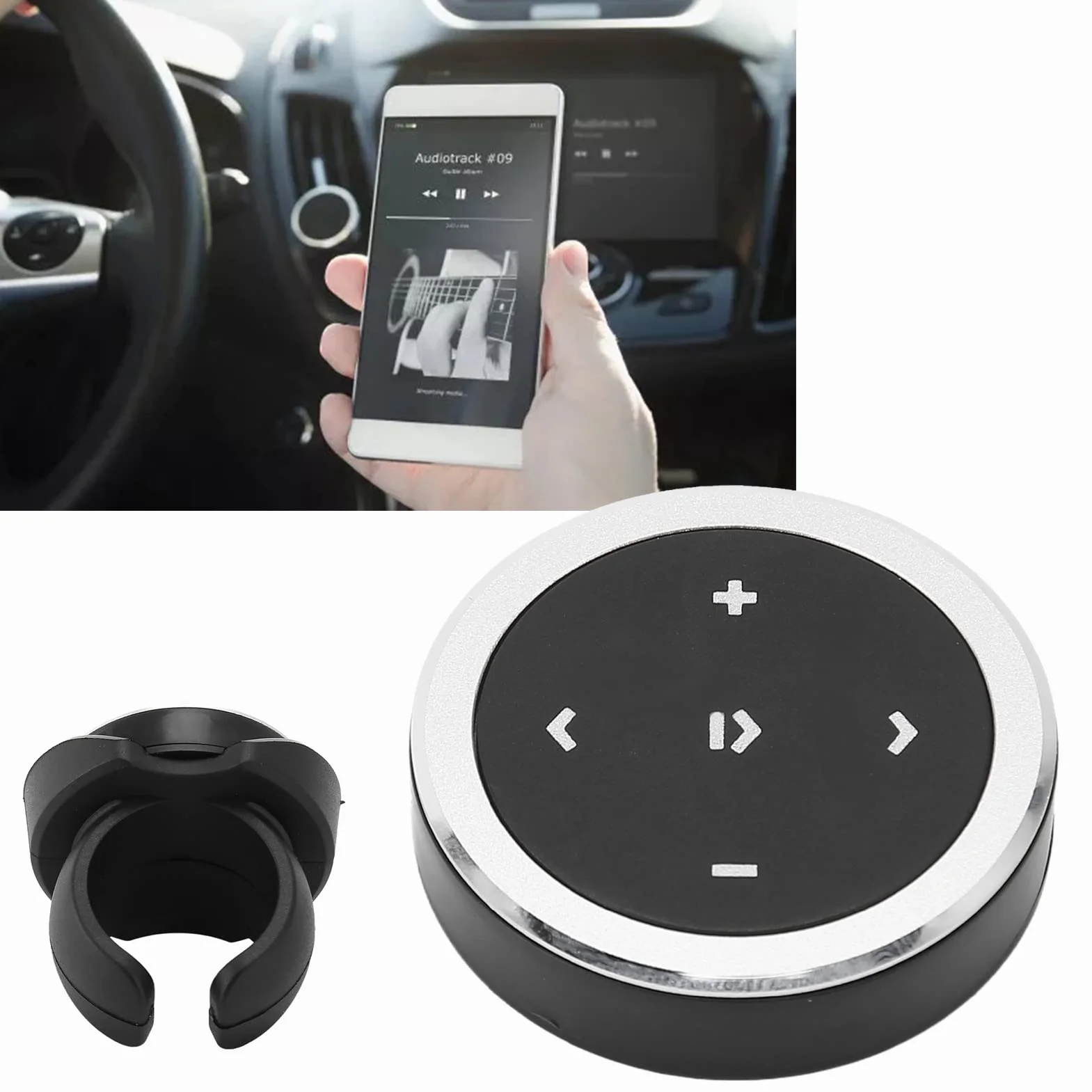 Bezprzewodowy Pilot Bluetooth do Kierownicy Samochodu, Kompatybilny z iPhone i Android