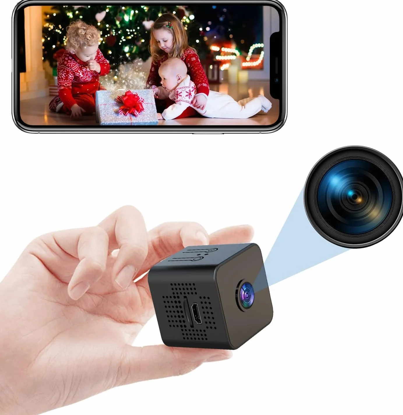 Mokeum Mini kamera szpiegowska, ukryta kamera 1080P o wysokiej rozdzielczości, szerokokątna, bezprzewodowa, inteligentna kamera WiFi, niania, kamera monitorująca bezpieczeństwo w domu, używana na