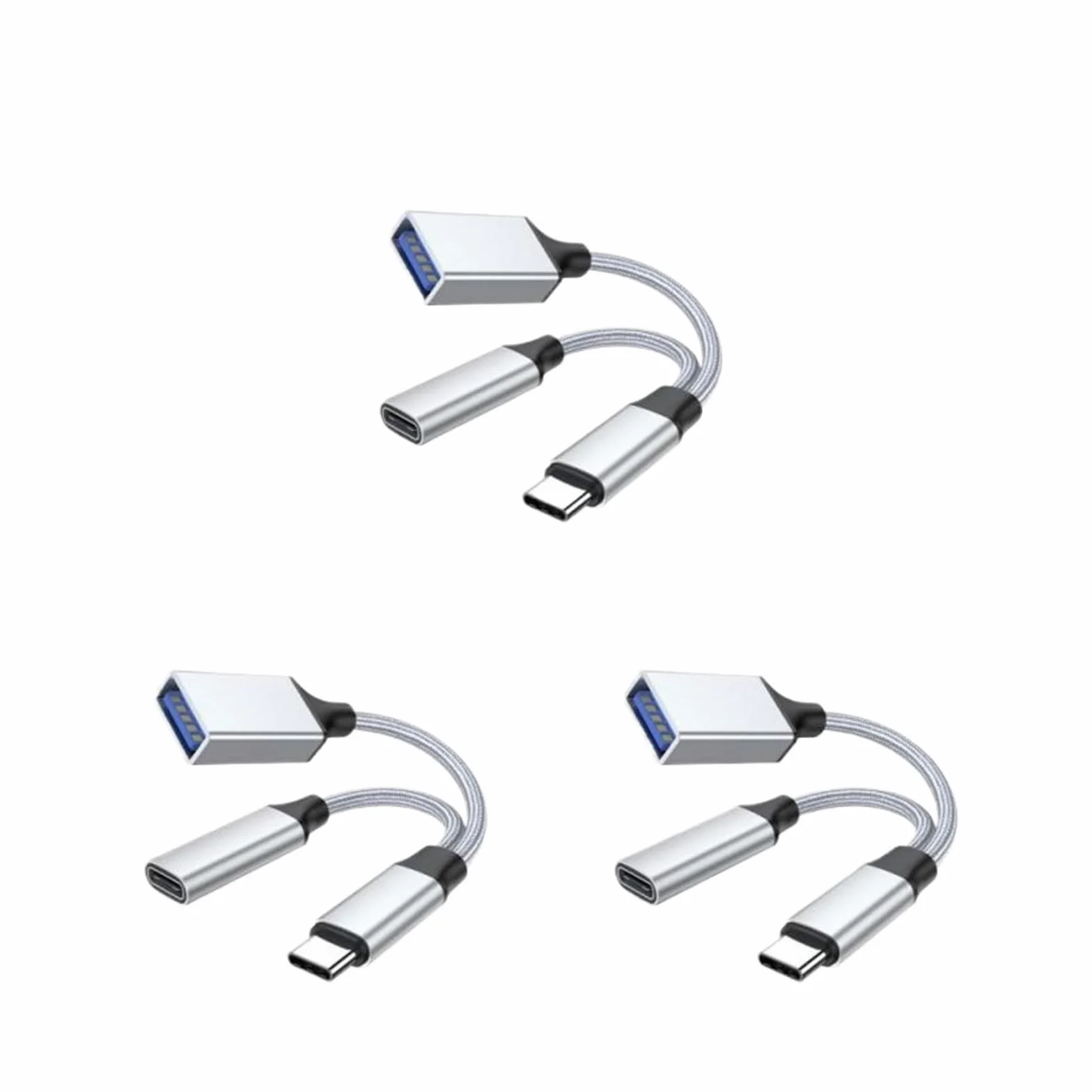 1/2/3 SZTUK 2 w 1 Adapter kabla USB C OTG Dwa typy C na USB z portem PD Chaging Pasuje do kompatybilnych kabli tabletów Lap op (kolor: styl C 3 szt.)