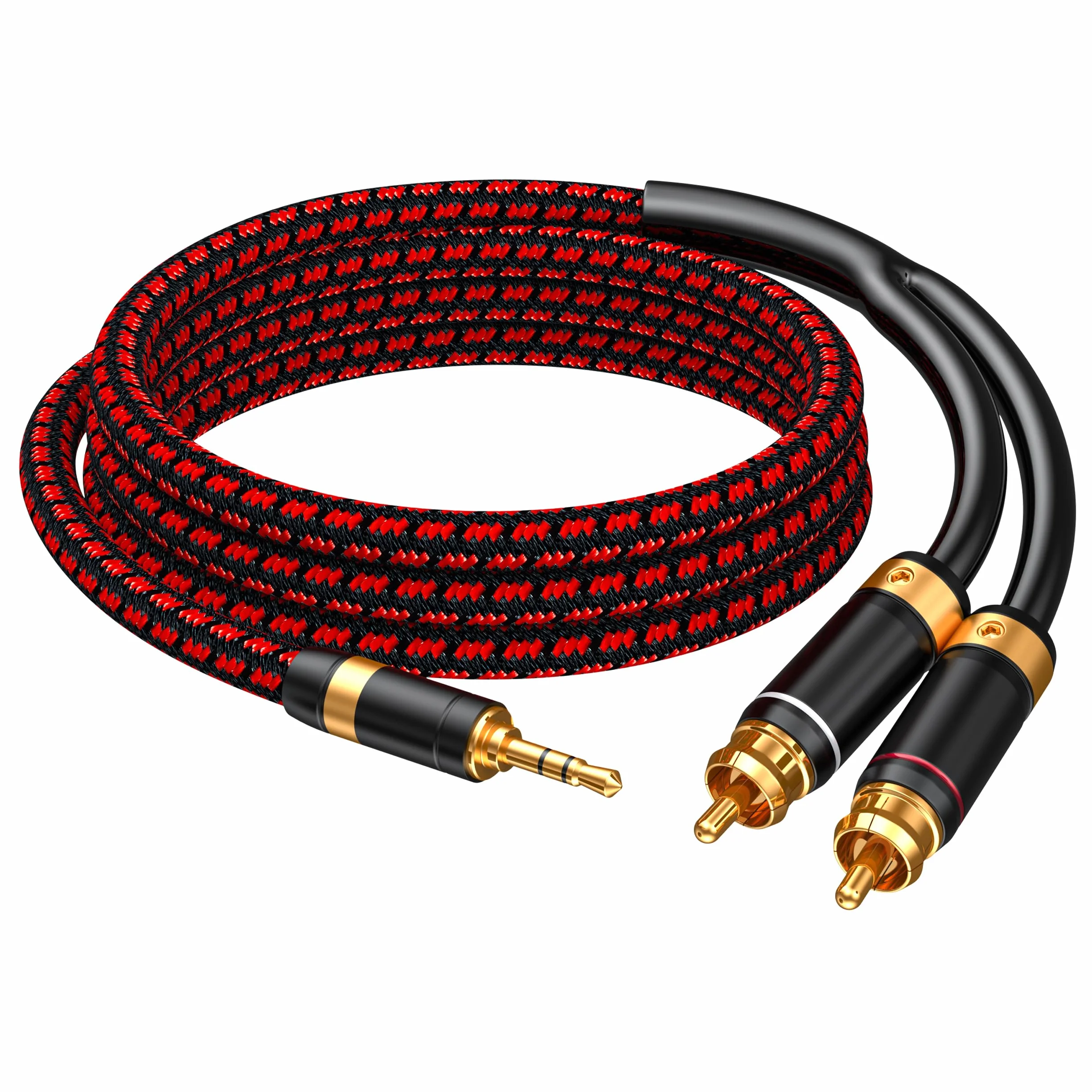 Audiofilski kabel audio 3,5 mm do 2 RCA, pleciony, pozłacany, beztlenowy, miedziany rdzeń do smartfonów, tabletów, głośników, kina domowego (prosty 3,5 mm, 1,5 m)
