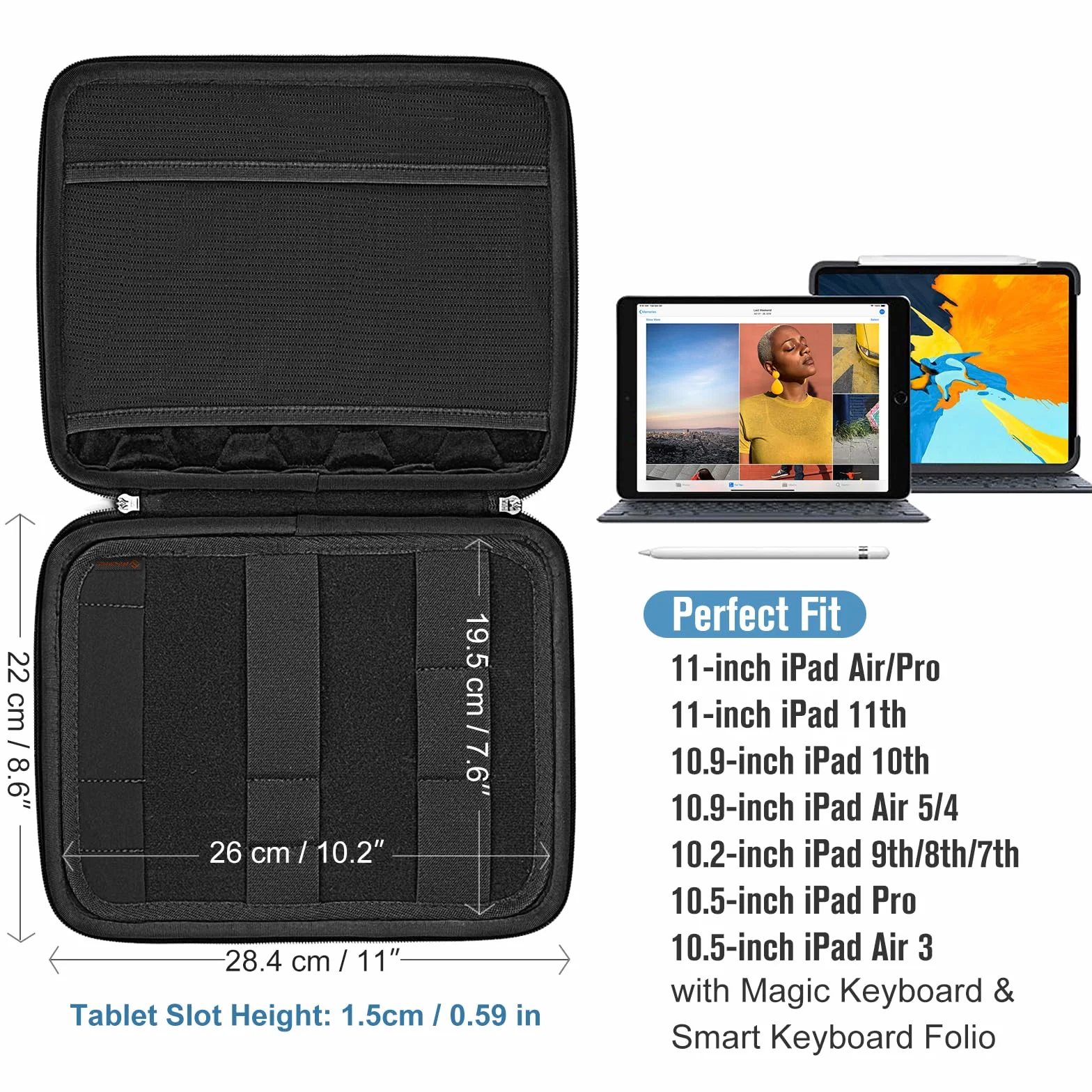FINPAC Etui na 11 cali iPad Air M4 M3 M2 2026-2024, 11" iPad Pro M5 M4 2025-2024, 11" iPad A16/iPad Pro 2022-2018, 10,9" iPad 10. generacji i iPad Air 5/4, torba na tablet z organizerem na akcesoria