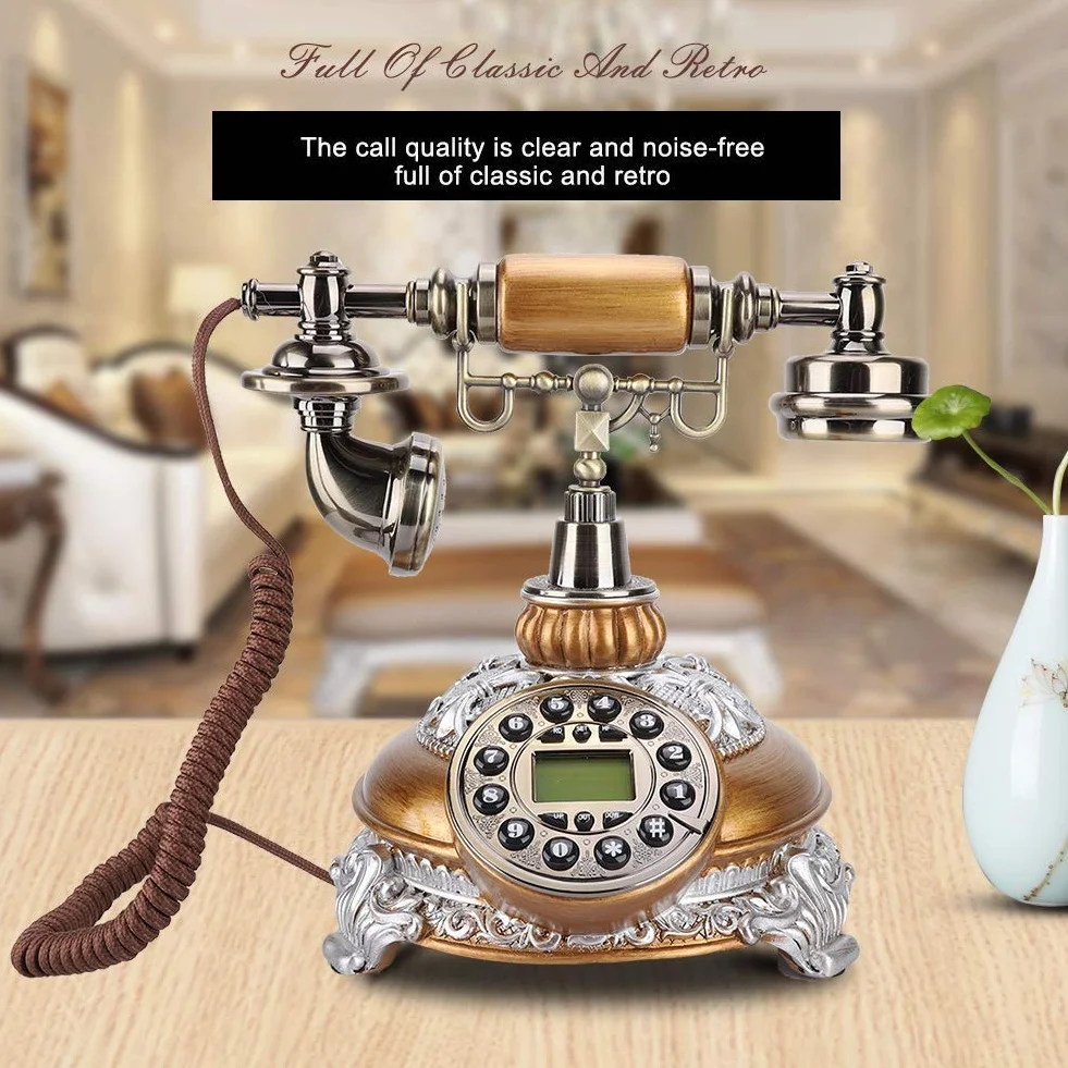 Telefon retro, zabytkowy, podwójny system FSK/DTMF, nostalgiczny telefon z wyświetlaczem LCD, klasyczny europejski telefon stacjonarny, telefon stacjonarny do domu, na prezent itp.
