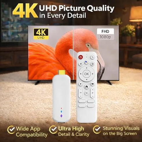 Garsent TV Box z Systemem Operacyjnym Android 14 4K Ultra HD, TV Box 4K z Pilotem Głosowym 2 GB 16 GB, Android Cyfrowy Inteligentny Odtwarzacz Strumieniowy do Podróży Domowych