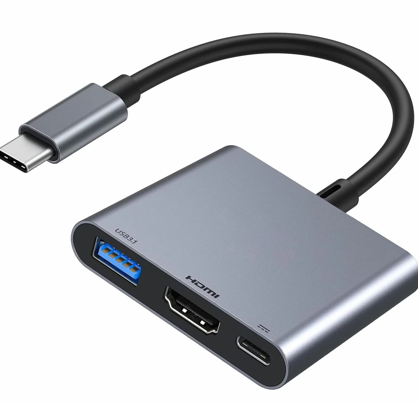 Przejściówka Apple z USB-C na HDMI do iPhone'a 15/16 na TV, 4K Cyfrowy adapter USB-C AV Multiport 60 Hz z PD 100 W i USB 3.1, klucz sprzętowy z certyfikatem MFi Type-C na HDMI do iPada Pro (szary)