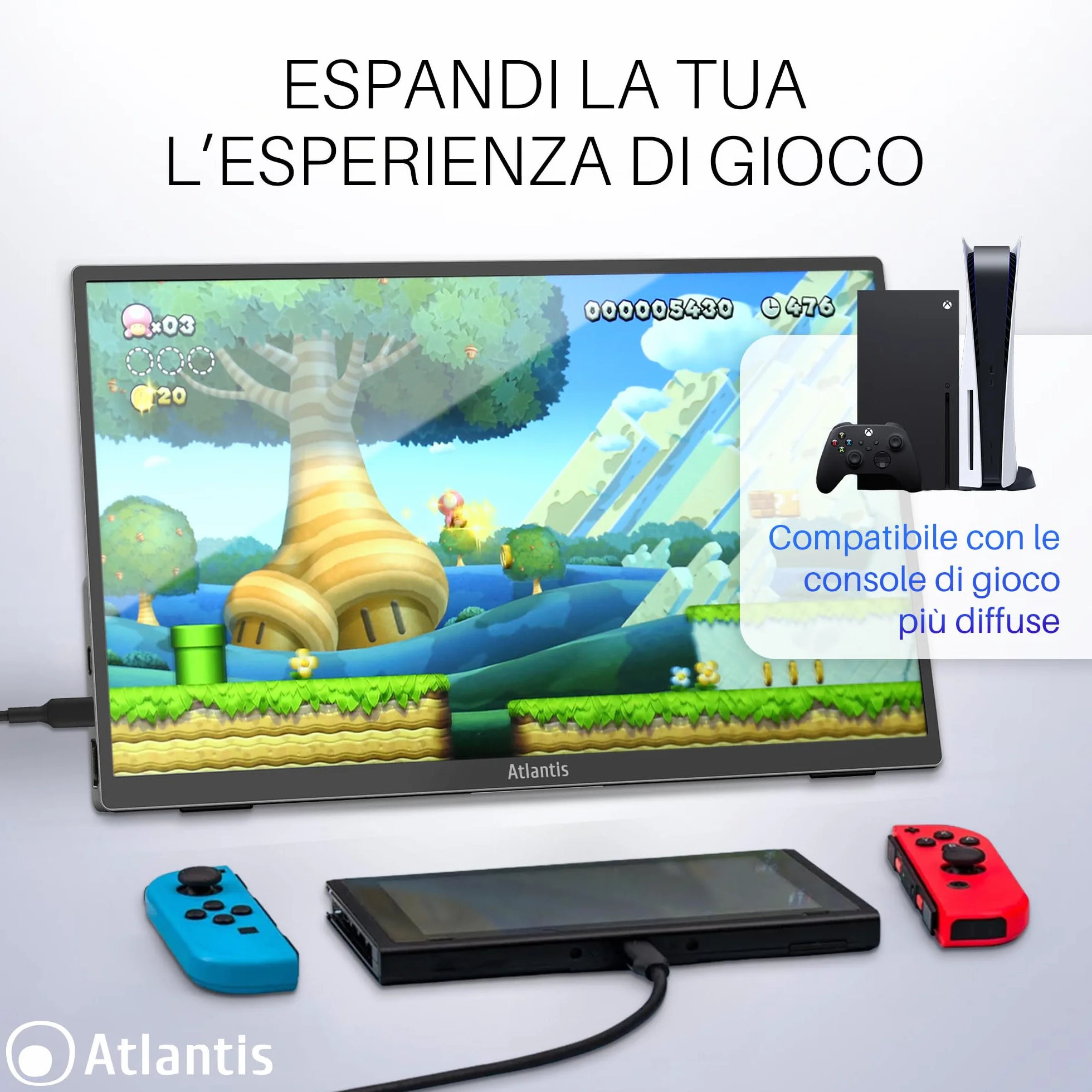 ATLANTIS 16-calowy ekran dotykowy 1080P Full HD 1920 x 1080, HDMI/Type_C, głośnik 2 x 1 W, regulowane nachylenie, ekran IPS, do laptopa/konsoli 170/170, kabel HDMI 1,5