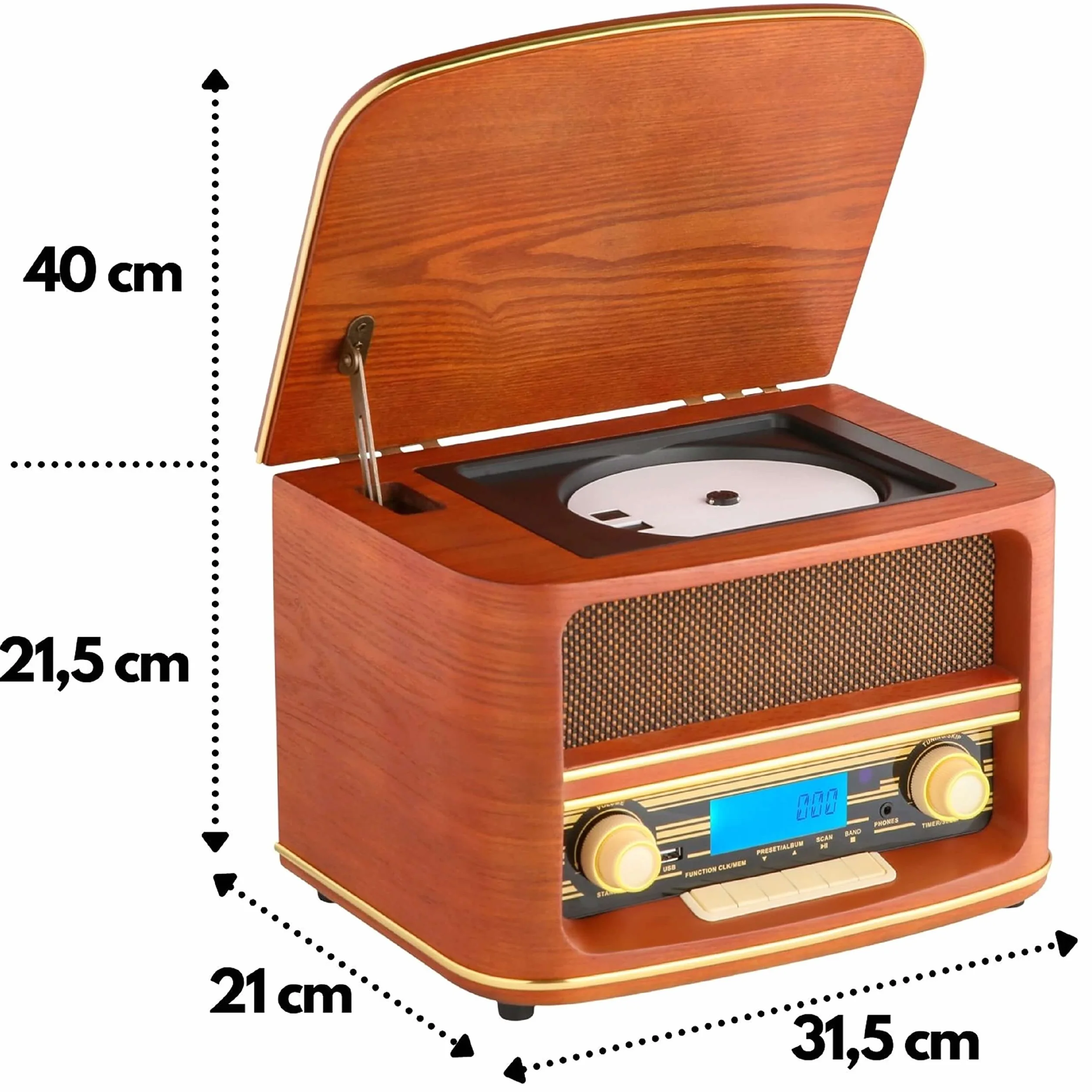 Nostalgia kompaktowy zestaw | Bluetooth | wyświetlacz LCD | retro radio drewniane z odtwarzaczem CD | USB | zestaw muzyczny w stylu retro | wieża stereo | pilot zdalnego sterowania | radio kuchenne |