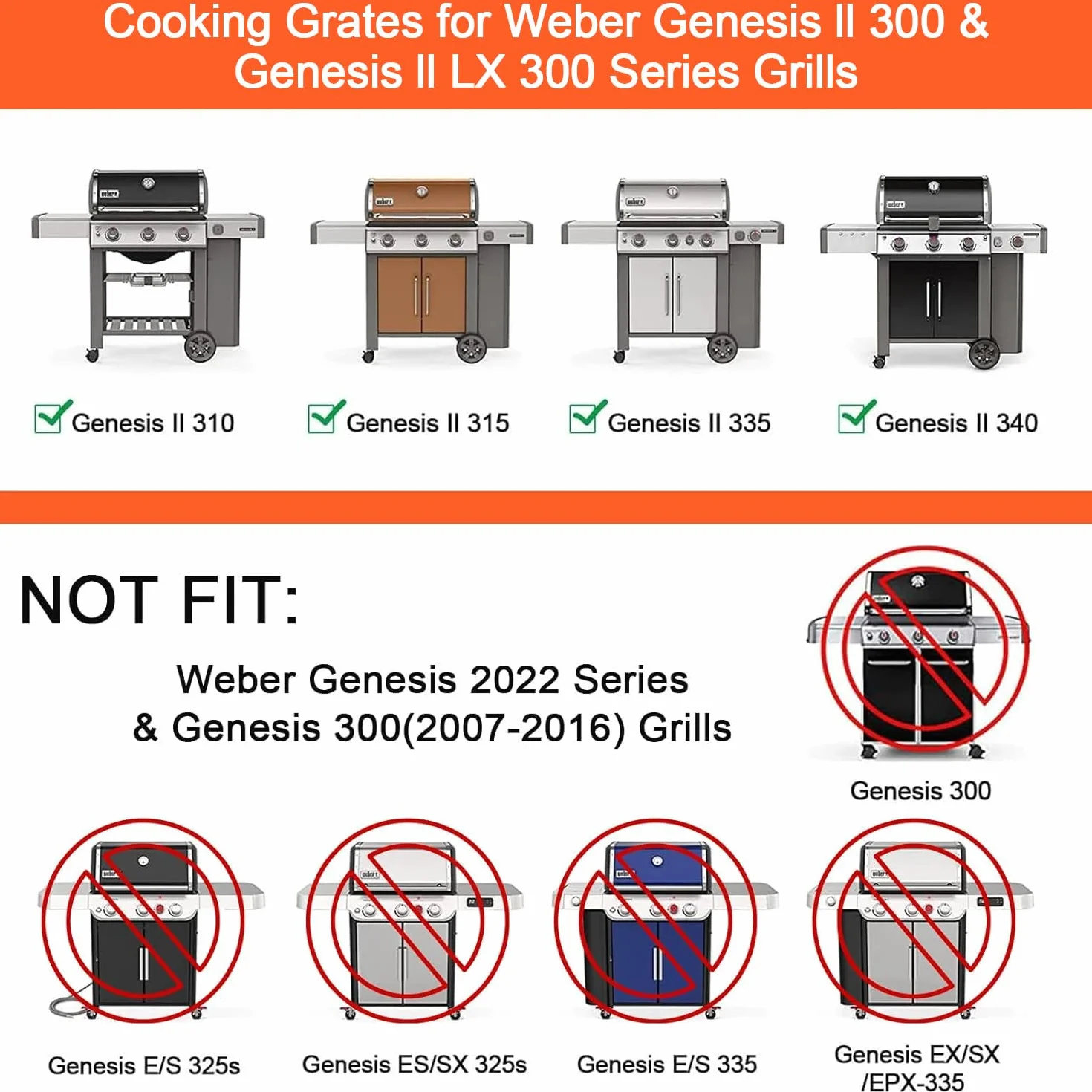 Denmay Ruszty do grilla gazowego Weber Genesis II 300 i Genesis II LX 300, Genesis II E&S 310 315 320 325 340, żeliwne ruszty grillowe, część zamienna do Weber 66095 66802,66805, 2 sztuki
