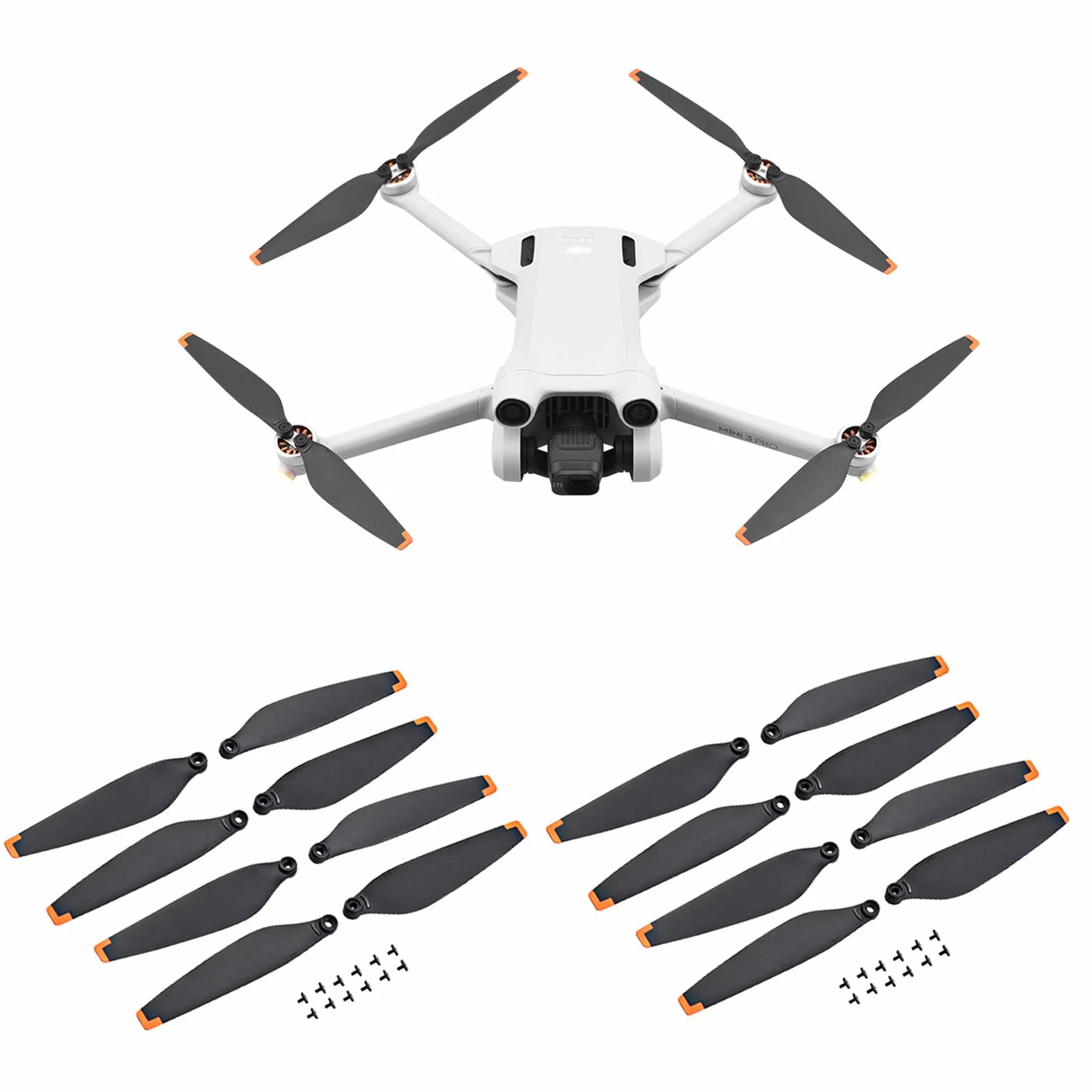 Ainiv 16 szt. śmigła do DJI Mini 3 Pro, wymienne śmigła do dronów, niski poziom hałasu, ostrze śmigła ze śrubokrętem i 24 śrubami, akcesoria do dronów do DJI Mini 3 Pro (czarno-pomarańczowe)