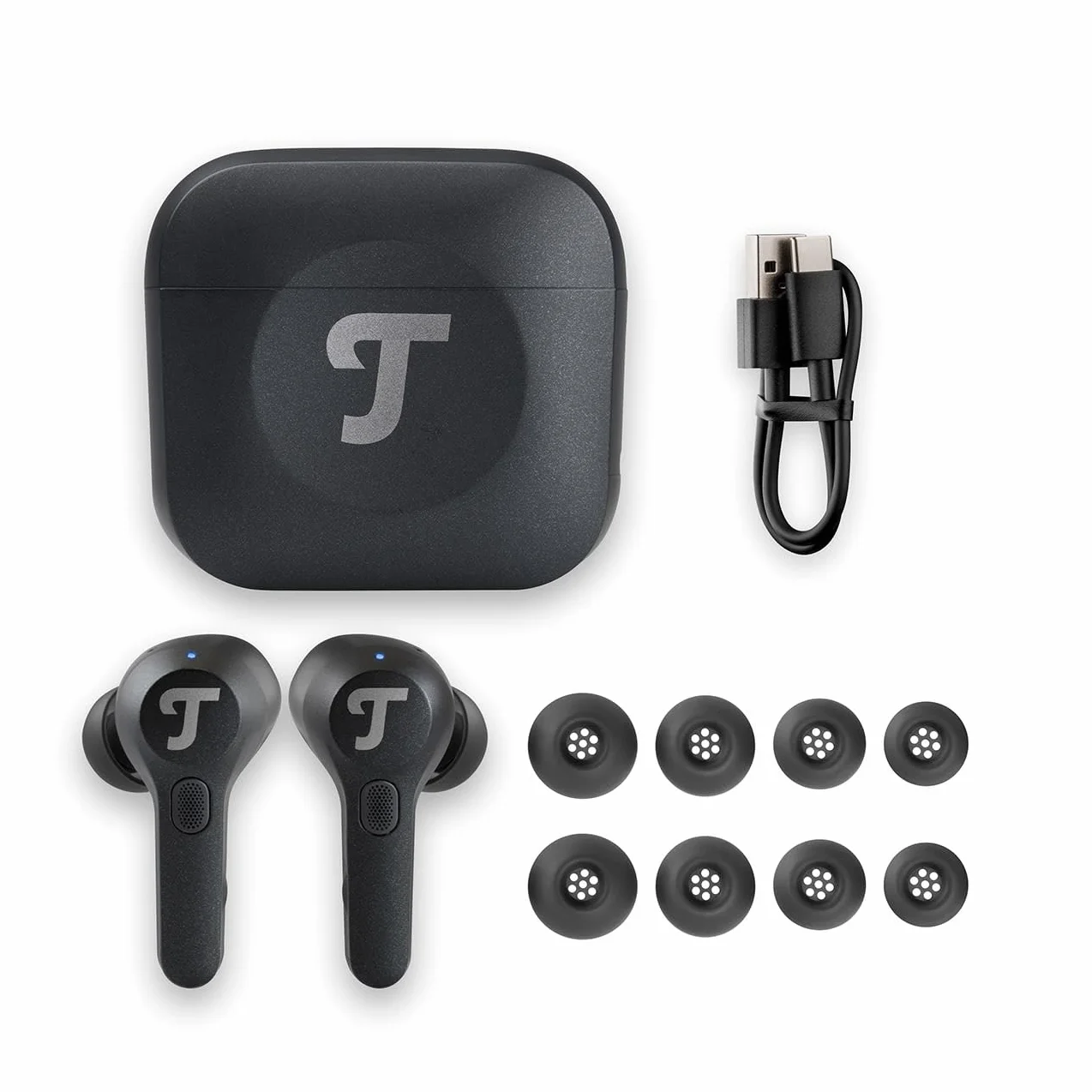 Bezprzewodowe słuchawki douszne Teufel AIRY TWS PRO, adaptacyjne i hybrydowe ANC, wysoka rozdzielczość dźwięku, tryb transparentny, Bluetooth 5.2 z AAC i Qualcomm aptX Adaptive, Steel Blue