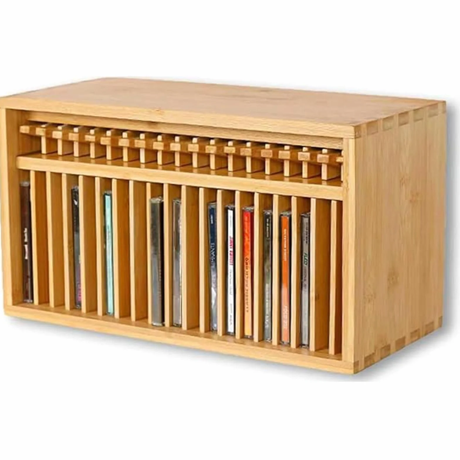 Bambusowy stojak do przechowywania płyt CD, oszczędzający miejsce organizer do standardowych etui na płyty CD, idealny do domu, biura, sal muzycznych i teatrów, stylowy drewniany design