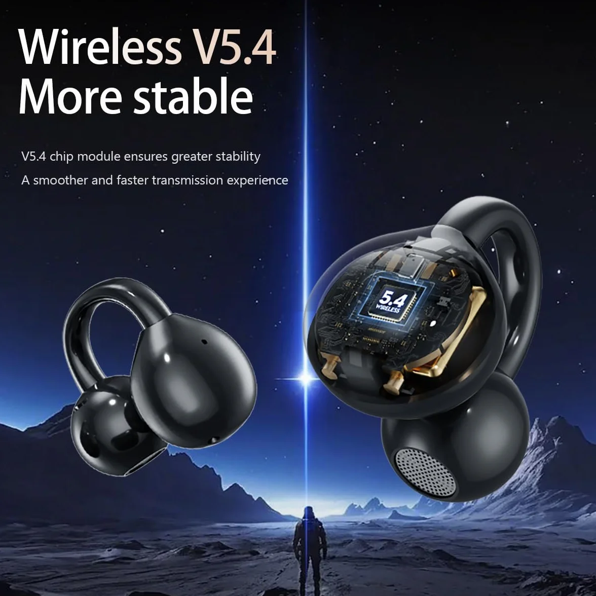 Słuchawki Bluetooth z klipsem na ucho, Bluetooth 5.4, sportowe słuchawki z otwartym uszem, wodoszczelne IPX5, cyfrowy wyświetlacz LED, typ otwarty, nadają się do uprawiania sportu/fitnessu