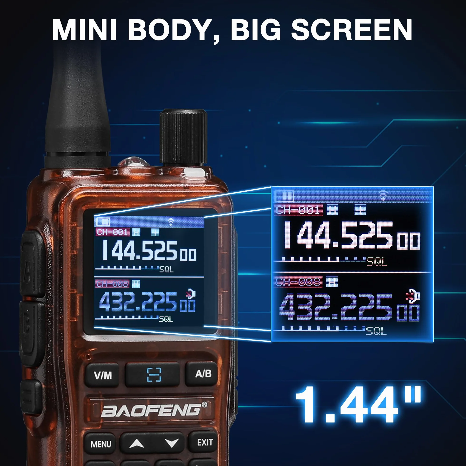 BAOFENG GT-5R Mini 5W dwupasmowe radio przenośne, Krótkofalówka UHF VHF, Programowanie aplikacji bezprzewodowych, podwójny PTT, Ladowanie przez USB-C, 999 kanałów, Bursztyn (2 sztuki)