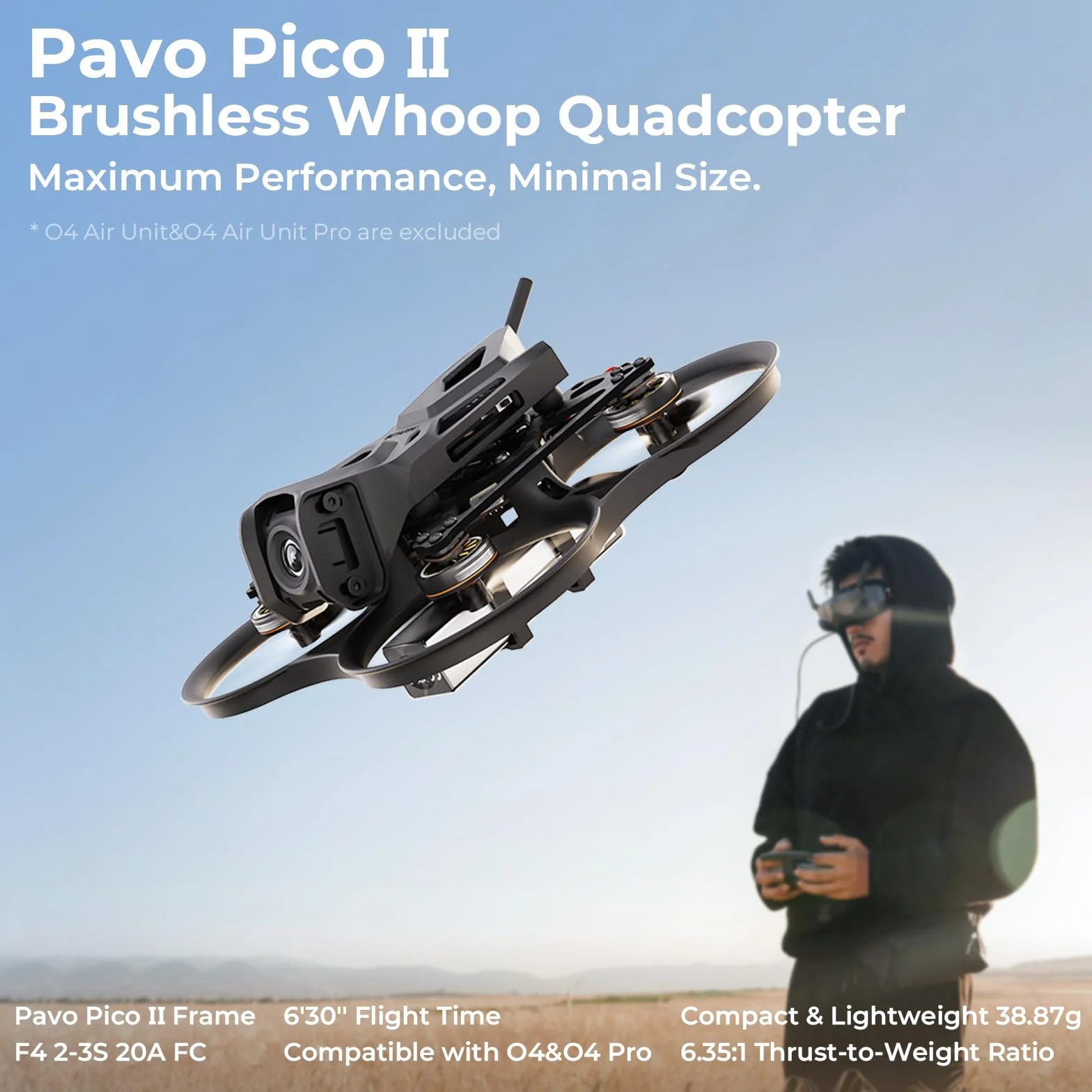 BETAFPV Pavo Pico II 2S Cinewhoop with HD VTX Bracket II for O4/O4 Pro | 6.5min Flight Time, Compatible with F4 2S 20A AIO FC, 1102 14000KV Motor, for Cruising Indoors Outdoors - PNP ELRS