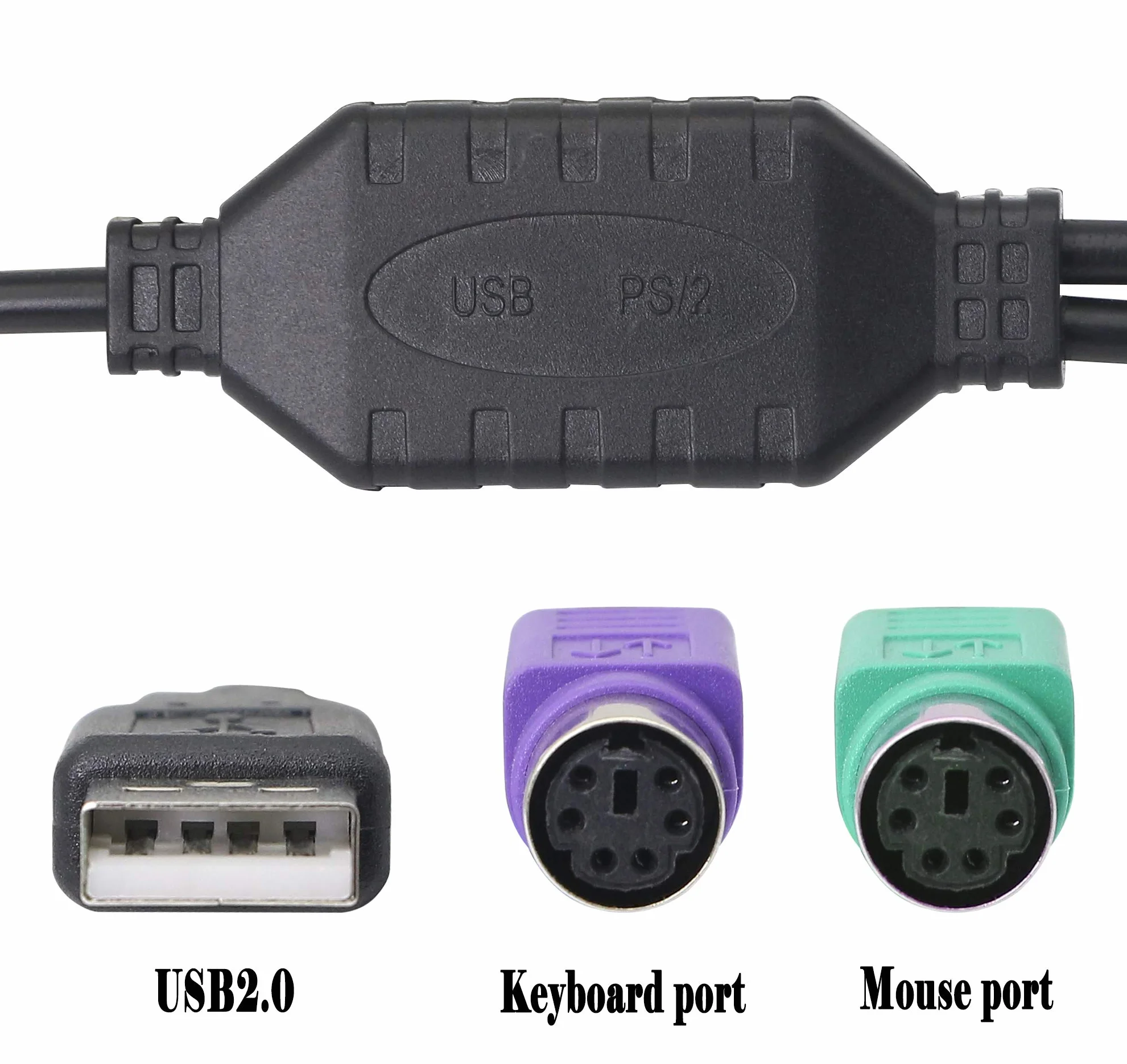 GELRHONR Kabel PS/2 na USB, Klawiatura i Mysz PS/2 na Adapter USB, Przedłużacz Klawiatury - Czarny