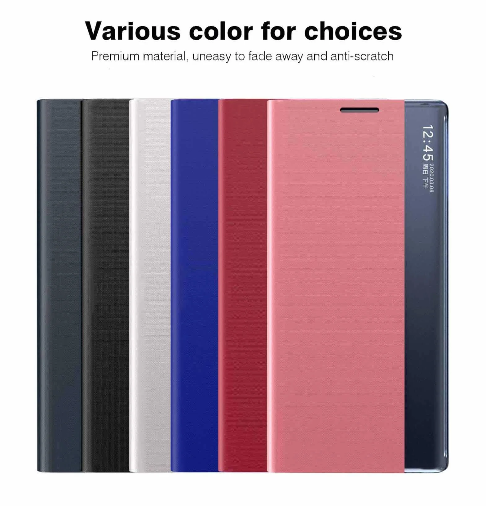 Etui LEYAN do Samsung Galaxy S21 5G, Premium skórzane etui z klapką z przezroczystym okienkiem, etui z klapką Smart View ze składanym uchwytem, granatowe