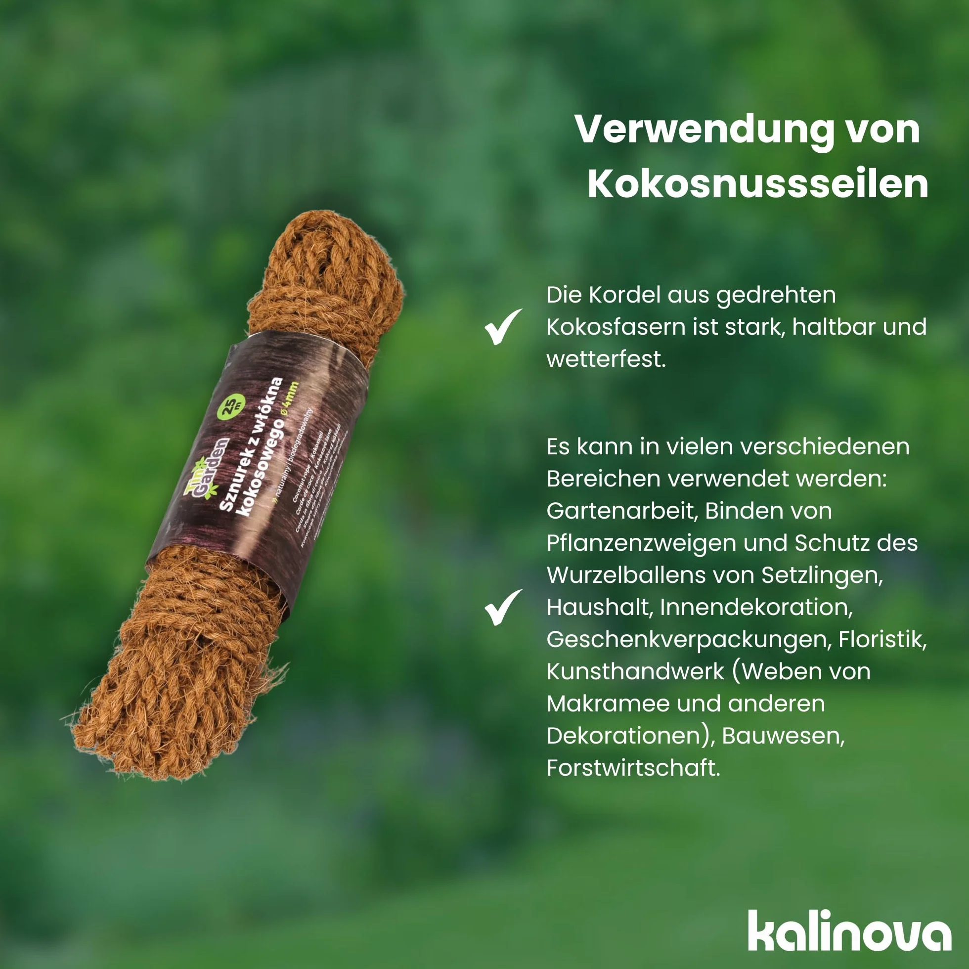 Lina kokosowa 4 mm 25 m naturalna linka do wiązania i dekoracji odporna na warunki atmosferyczne
