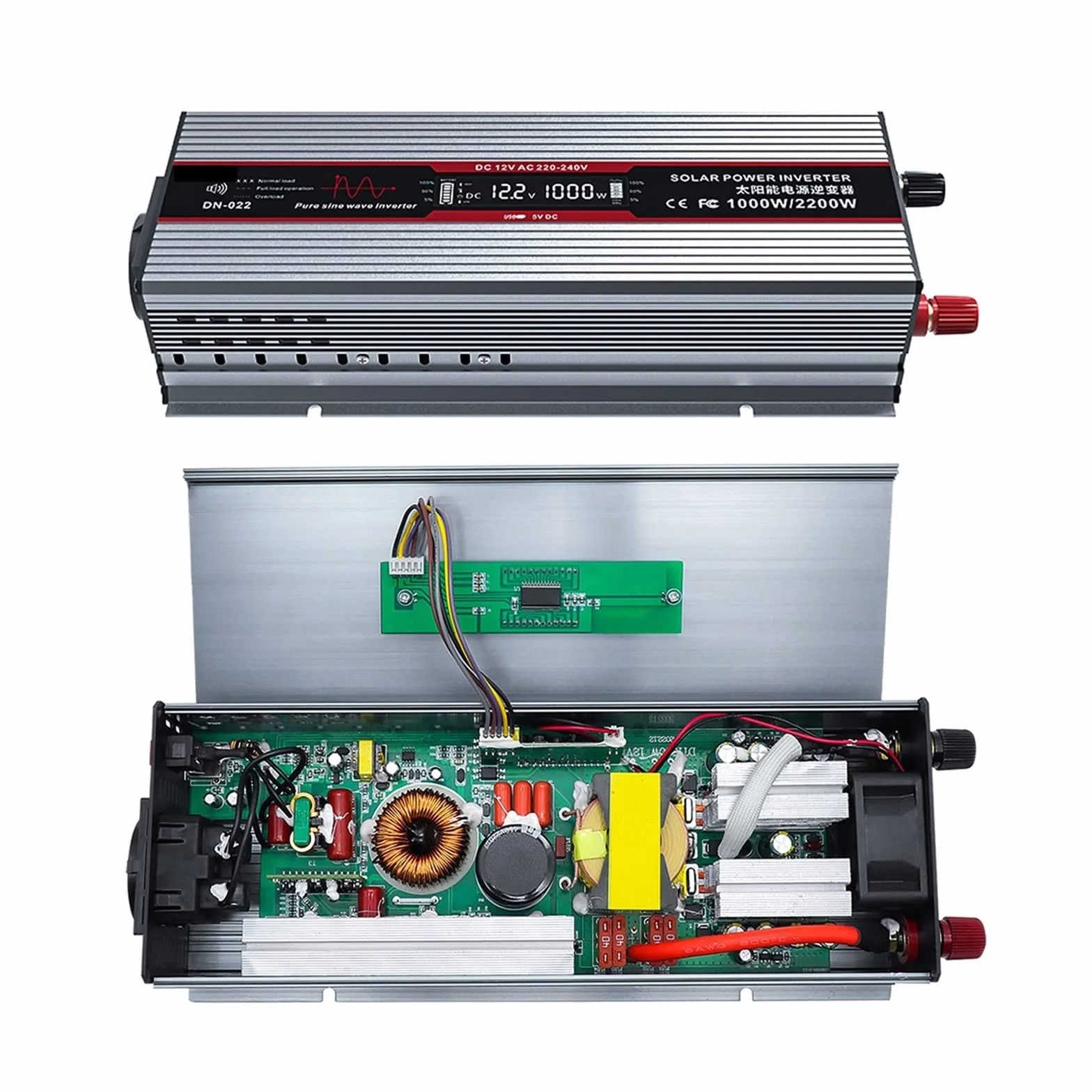 Falownik z czystą sinusoidą, Falownik 12V 220 czysta fala sinusoidalna 2200W przetwornica napięcia ciągła moc 1000W przetwornica napięcia z diodą ładowania USB(Nero)