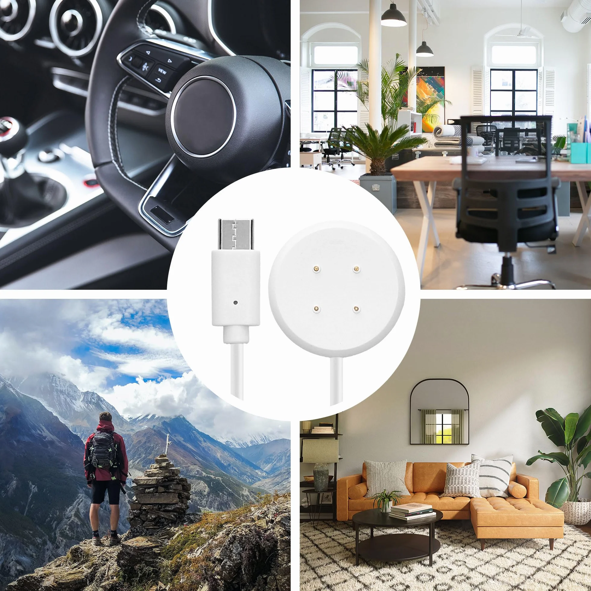 kwmobile Ładowarka do Google Pixel Watch 3 / Pixel Watch 2 / Fitbit Versa 4 3 2 / Ace LTE biała - kabel USB-C