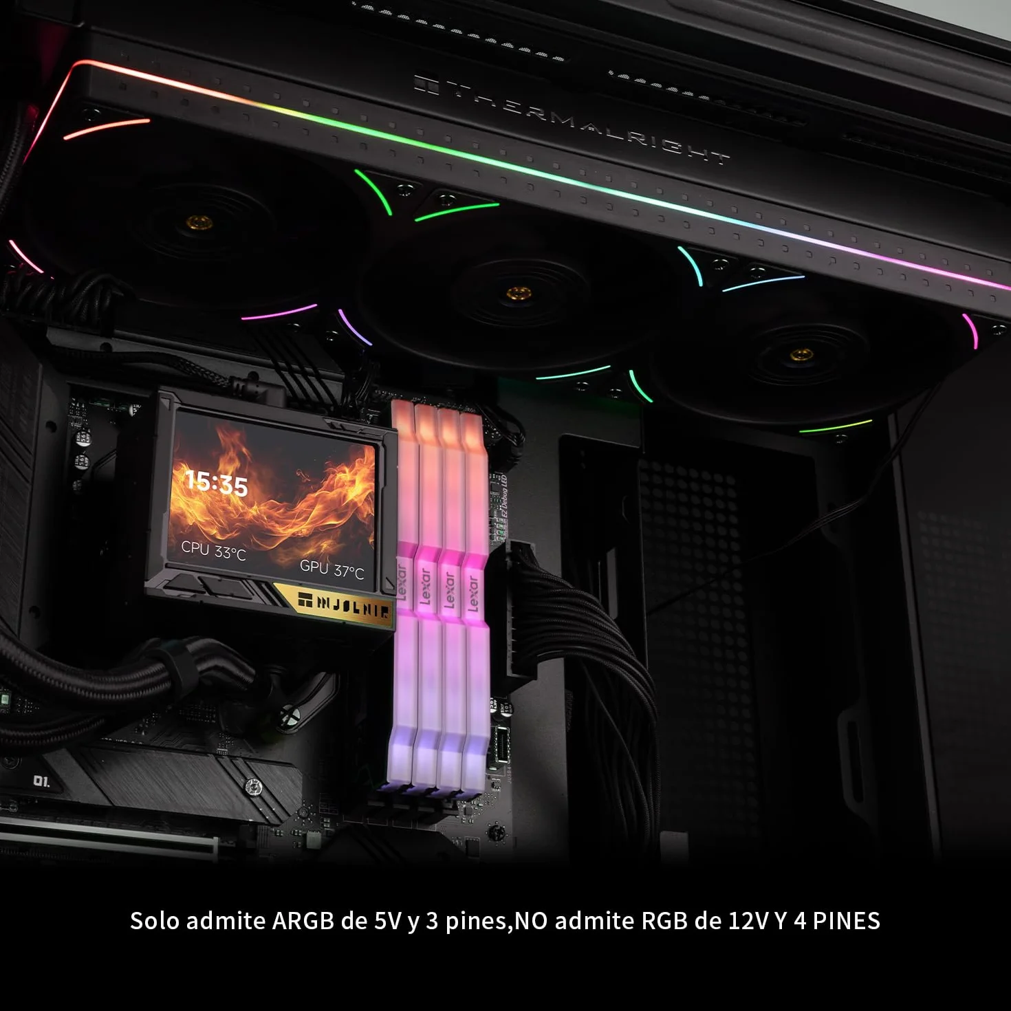 TR Mjolnir Vision 360 UB PRO ARGB Black CPU-Aio, specyfikacja 360, system chłodzenia wody z wentylatorem liniowym, ekran LCD 3,5" o rozdzielczości 640 x 480 do AM4/AM5; Intel lga1700/1851